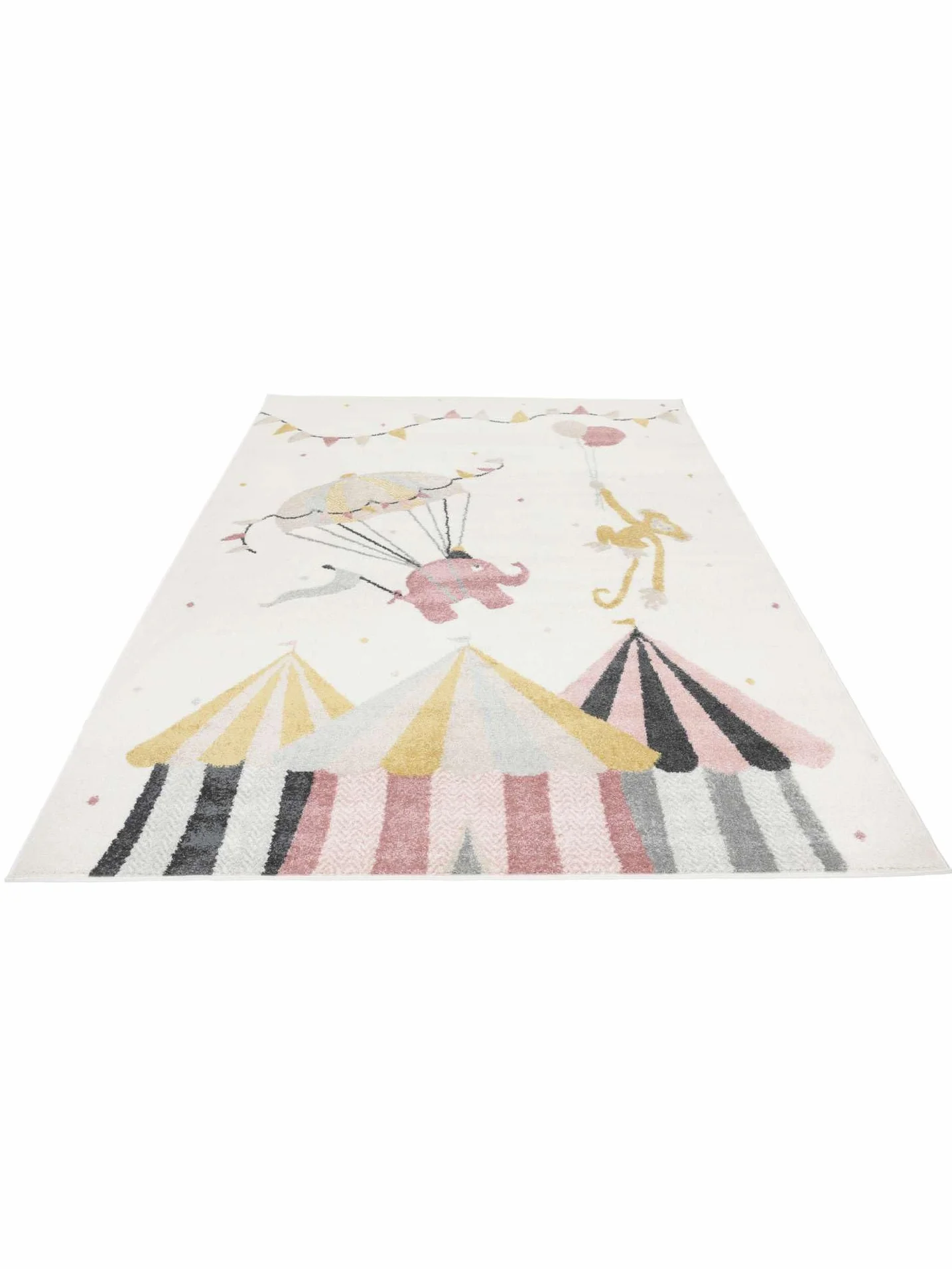 RugVista Monkey Circus, Tappeto per bambini, Moderni, 140 x 200 cm, Rettangolare, Pelo medio, Cameretta, Lavabile solo a secco, Senza sostanze chimiche pericolose, Rosa/Off Bianco