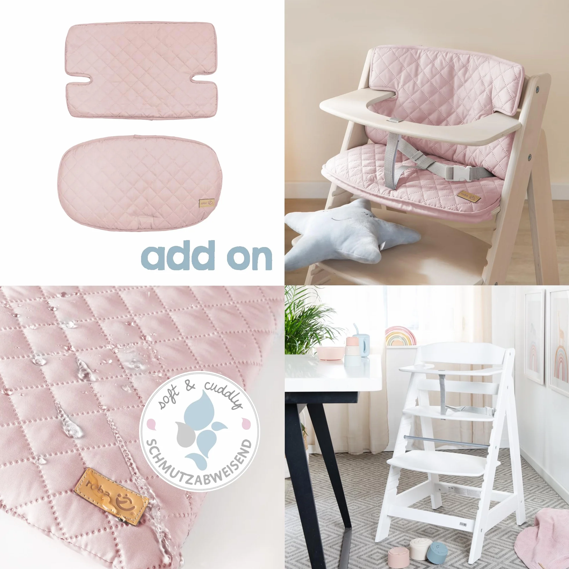 roba Cuscino Riduttore roba Style per Seggiolone, 2 Pezzi, per Modelli Sit Up, Impermeabile, Antimacchia, Universale, Imbottito, con Fodera, Rosa