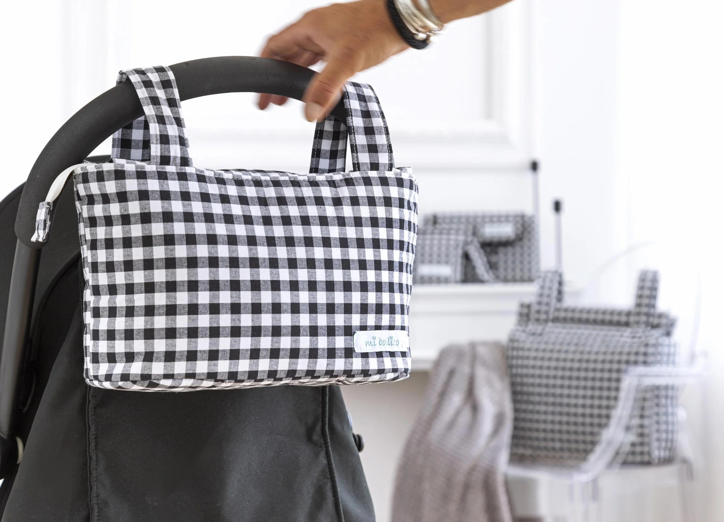 Borsa Organizer per Passeggino con Tasche per Mamma, Borsa per Passeggino, Multifunzionale con Grande Capacità di Stoccaggio (Nero), Nero/Bianco