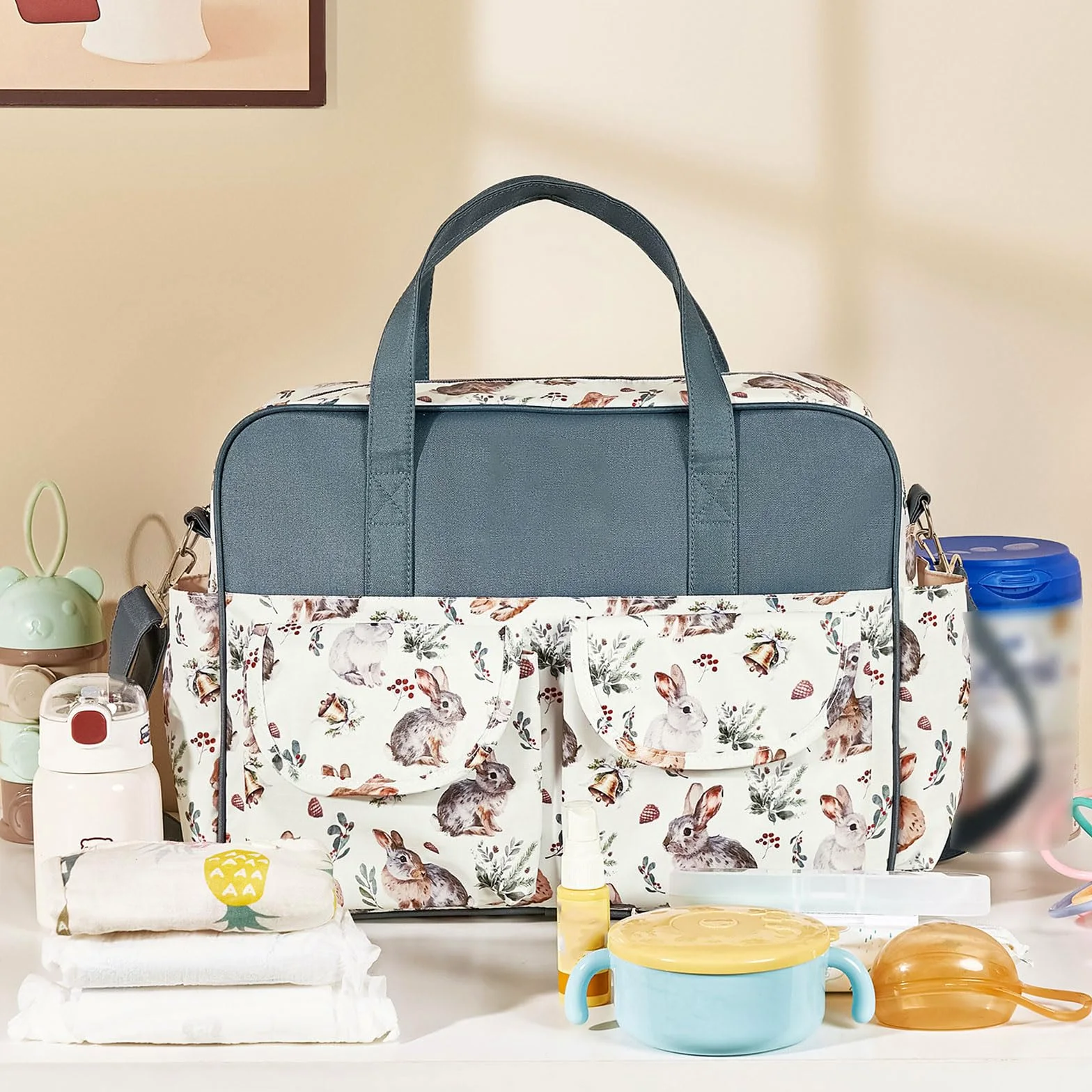 Borsa per pannolini da viaggio essenziale per mamme moderne Pannolino a tenuta stagna con cinghie per carrozzine Borsa multifunzione per mamma di grande capacità