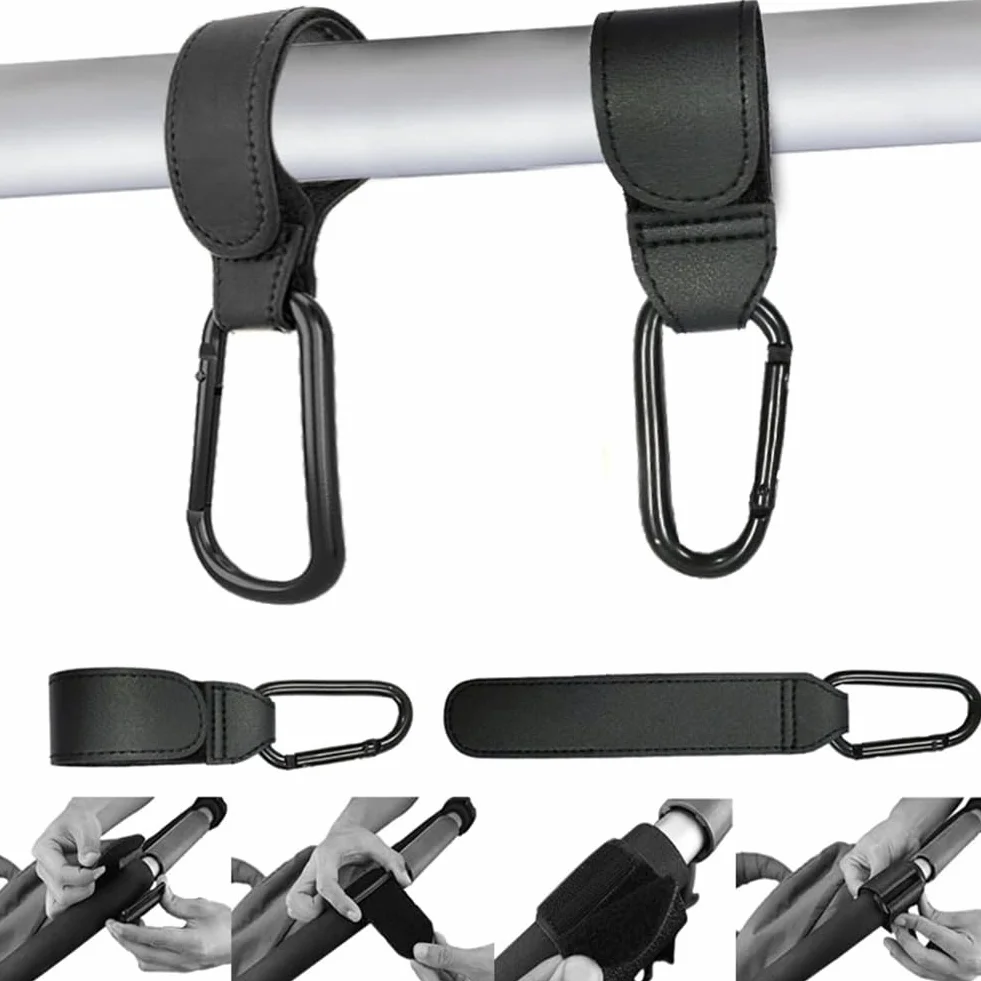 Ganci per Passeggino,Ganci Passeggino Universali,Ganci per Passeggino Porta Borse,Gancio per passeggino in Pelle,Gancio per Passeggino Portatile,Ganci Borsa Passeggino 2 Pezzi Nero Tokaneit