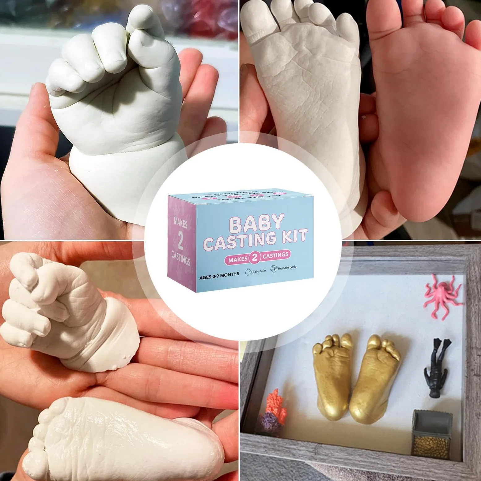 Kit di per mani e piedi del bambino, kit di ornamenti per impronte del bambino, set per commemorazione del primo compleanno di Natale | Footprint Molding Set for Christmas First Birthday Commemoration