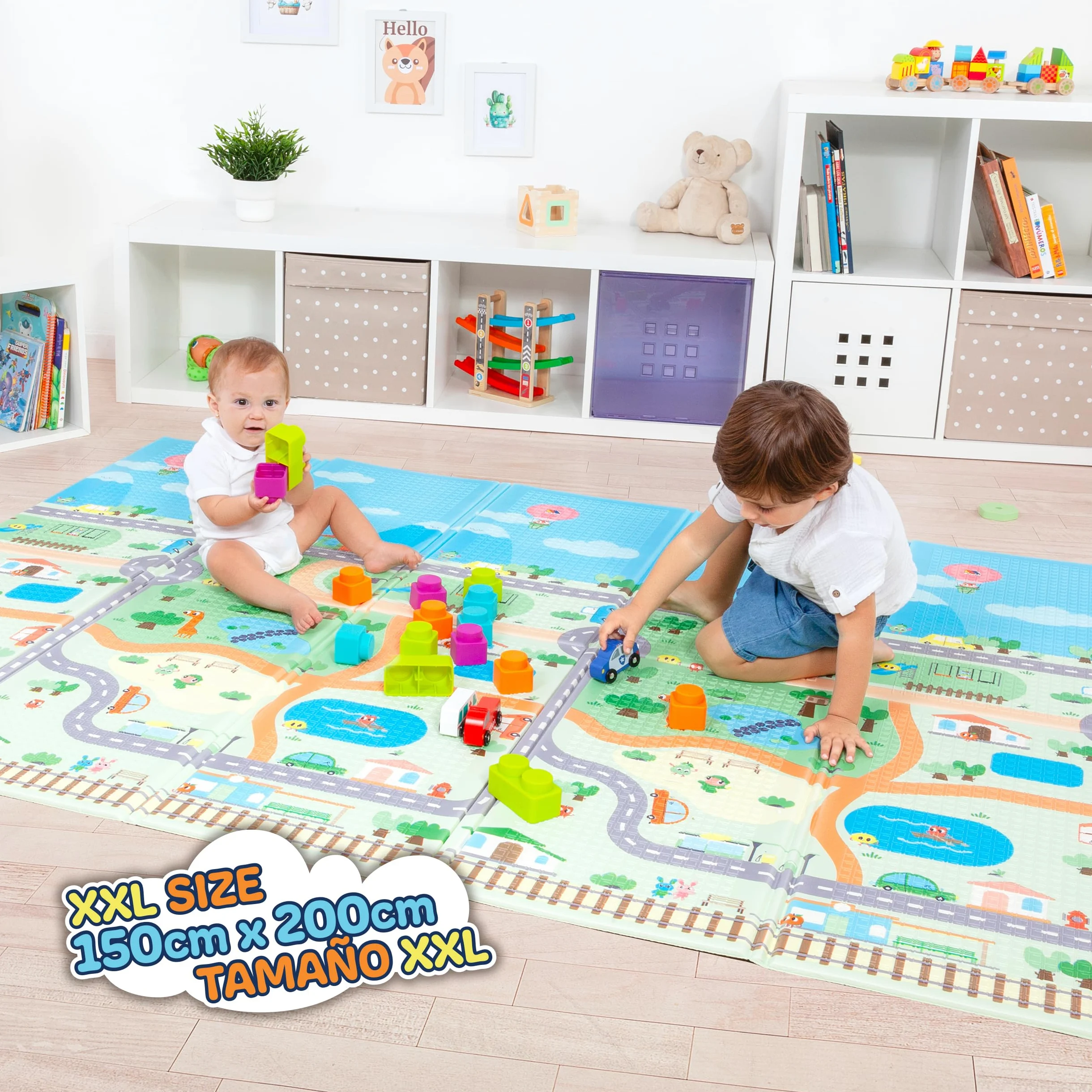 MOLTO | Tappeto gioco reversibile XXL 150x200 cm – Design Gusy Light con stampa per bambini – Tappeto per neonati antiscivolo, pieghevole e imbottito – Da 0 mesi