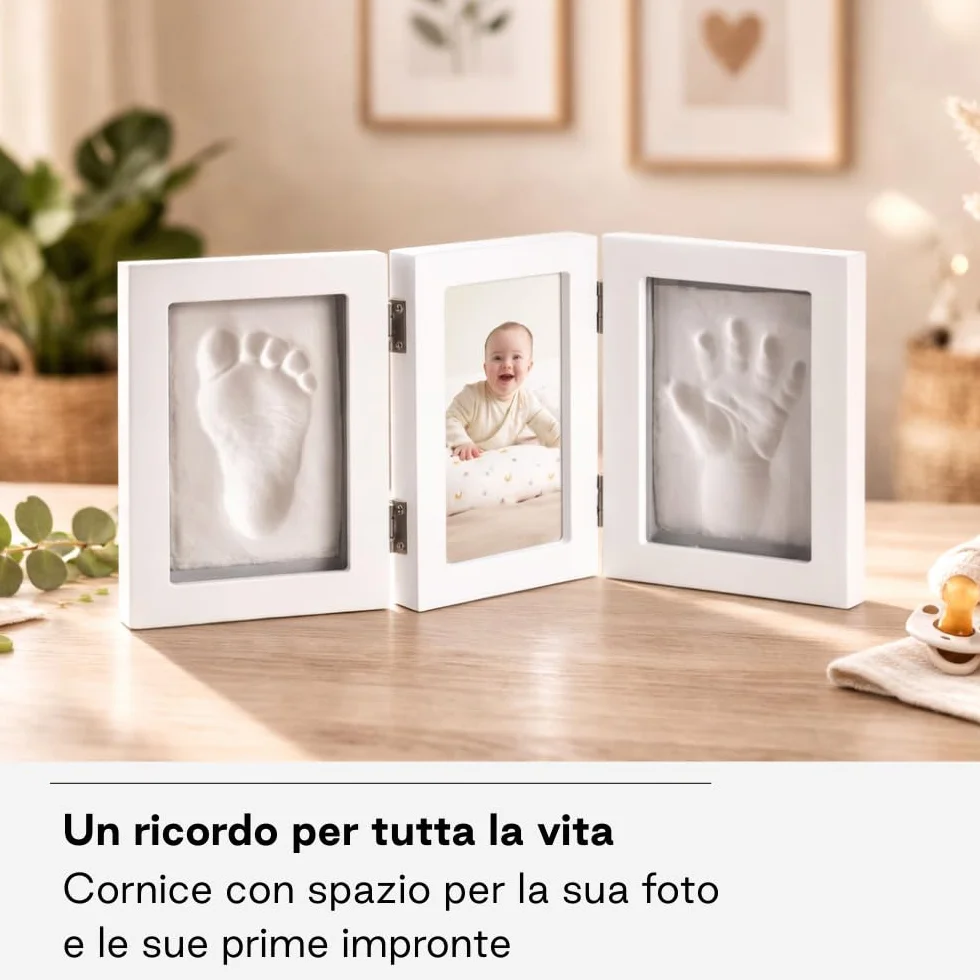 Jané Cornice Impronta Bebè con Foto, Argilla Modellabile Essiccazione 24h, Ricordo Mano o Piede, Adatta anche per Impronta Animali, Bianco