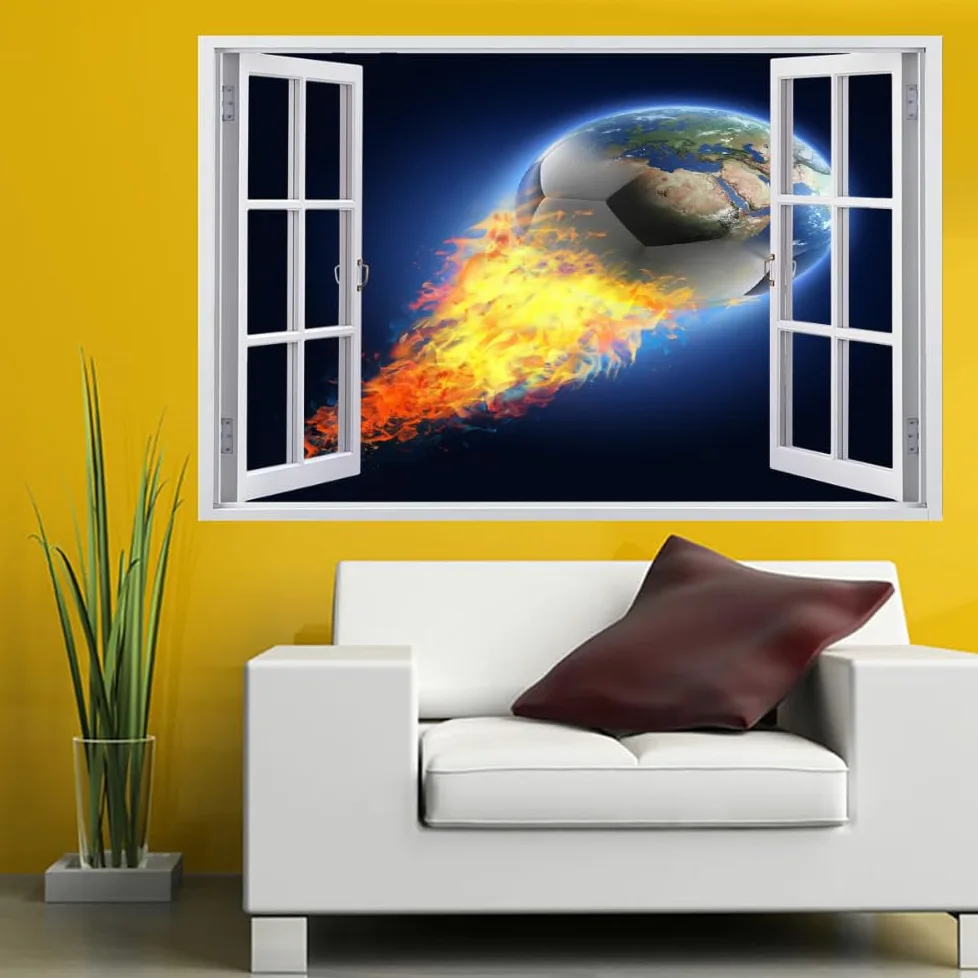 Adesivi 3D Per Decorazioni Murali Distrutti Calcio Adesivo Da Parete Fuoco Astratto Tatuaggio Da Parete Per La Decorazione Della Parete Della Cameretta Dei Bambini 120x80cm