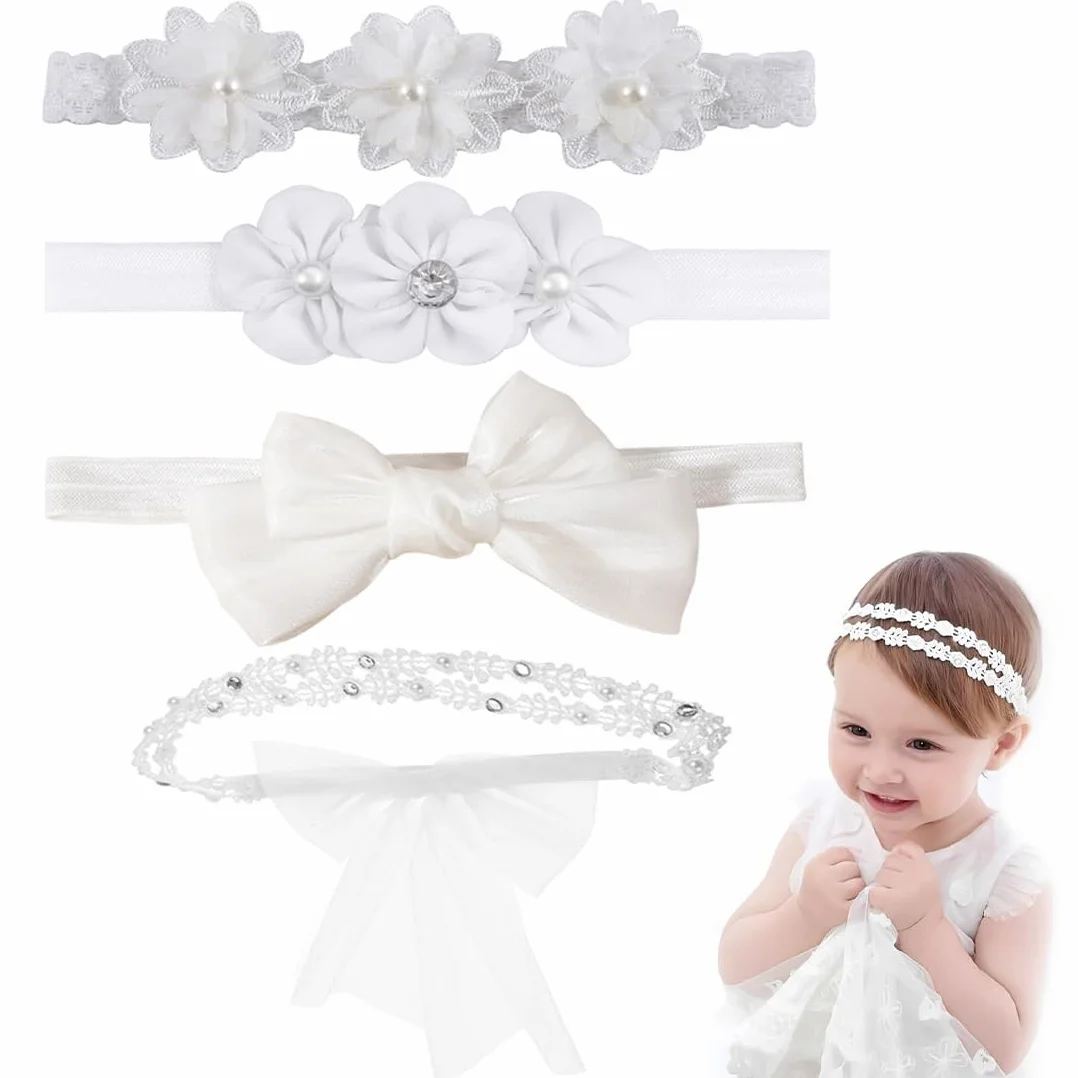 4 Pezzi fascia neonato, Fascia capelli neonata, Cerchietti bambina