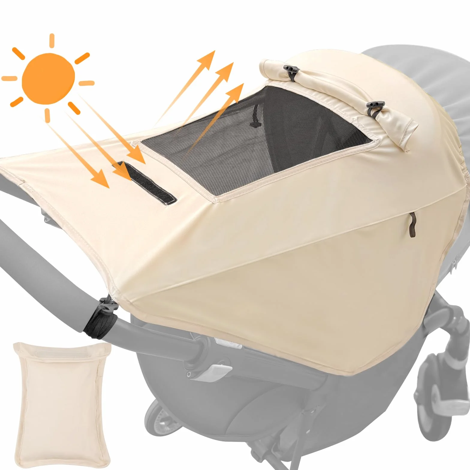 WD&CD Parasole per Passeggino, Telo Parasole per Carrozzina e Passeggino Ombrellini Parasole Universale Regolabile UV Protezione Solare Parasole Passeggino - Beige