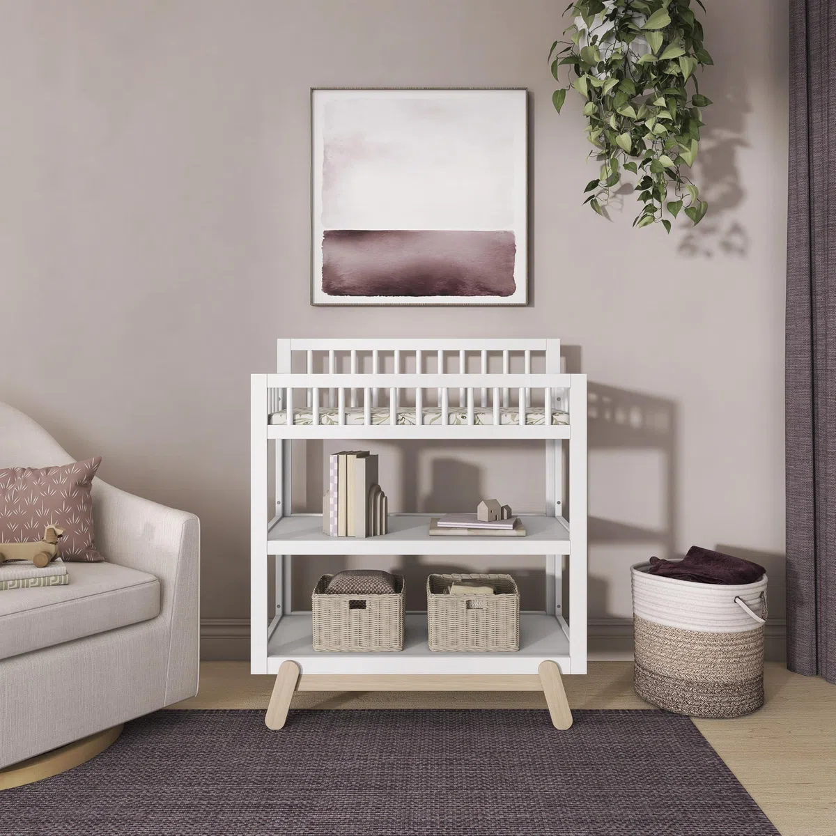 Dream On Me Hygge - Fasciatoio in rovere vintage invecchiato, certificato Greenguard Gold e JPMA, dotato di cinture di sicurezza e fasciatoio da 2,5 cm, facile da pulire, mobili in legno sicuri