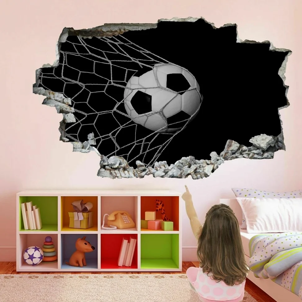 Decalcomanie Da Muro 3D Smashed Art Decor Calcio Tatuaggi Da Parete Wall Stickers Bianco E Nero Per Ragazze Bambini Adesivo Murale Regalo Per La Casa 120x80cm