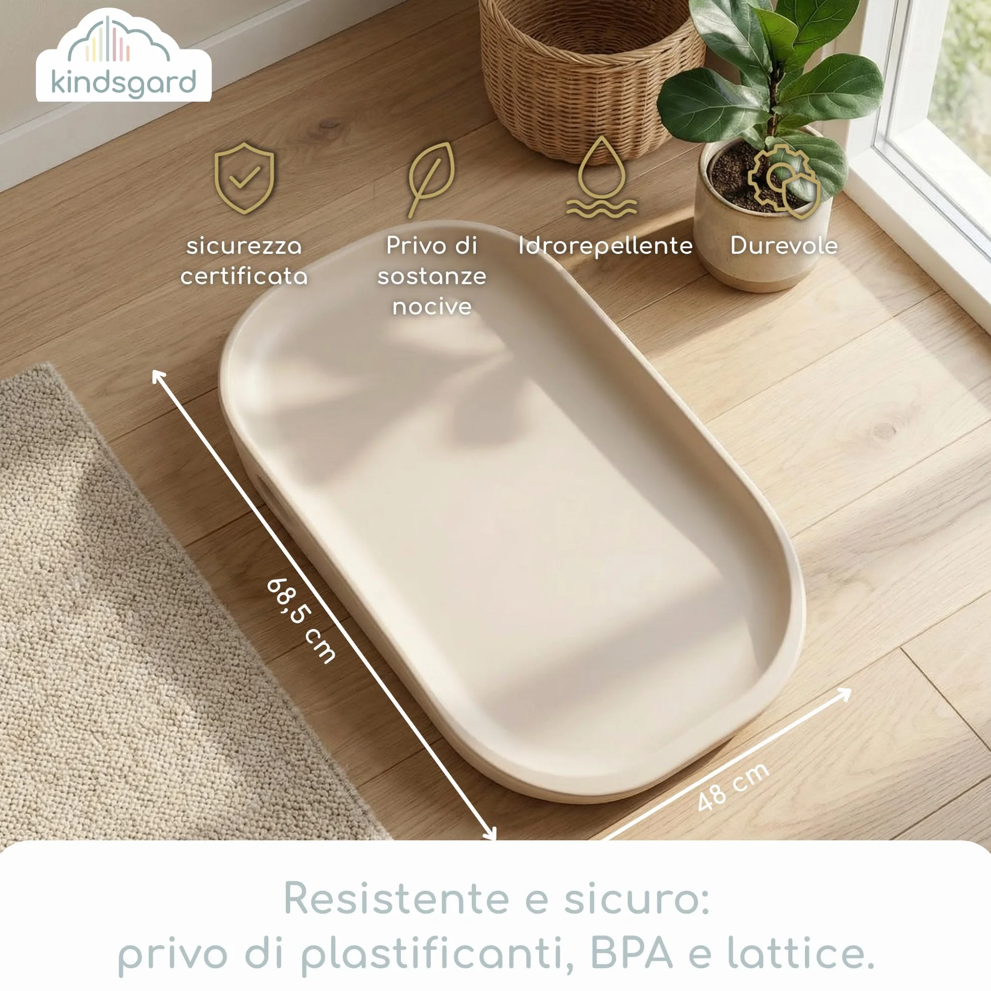 kindsgard Fasciatoio "Skifte" - Morbido tappetino fasciatoio in PU con bordo rialzato, lavabile, igienico, privo di sostanze nocive - 68,5 x 48 cm - per fasciatoio, cassettiera, lavatrice o pavimento