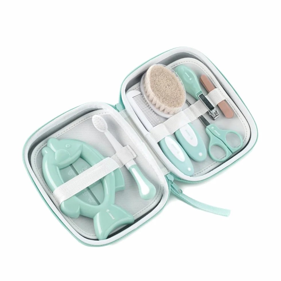 Jané Kit Igiene Bambino con Necessaire, Set Completo Neonato (Spazzola, Pettine, Forbicine, Tagliaunghie, Lime, Spazzolino, Termometro)