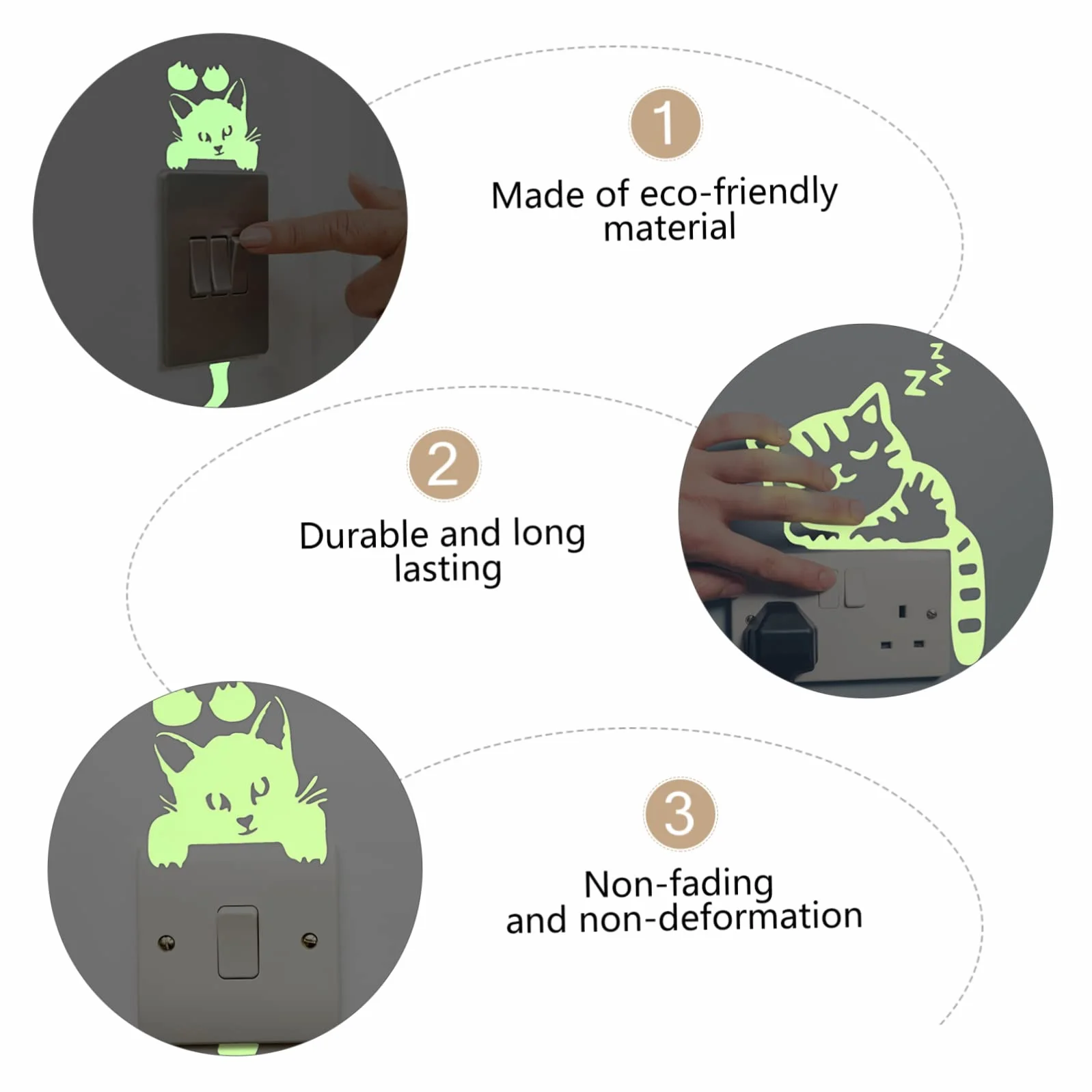 2pezzi Adesivi Murali Luminosi Per Adesivi Creativi Tema Gatto Per Decorare Camera Salotto Cucina e Altro Facili Da Applicare e Realizzati Durevole