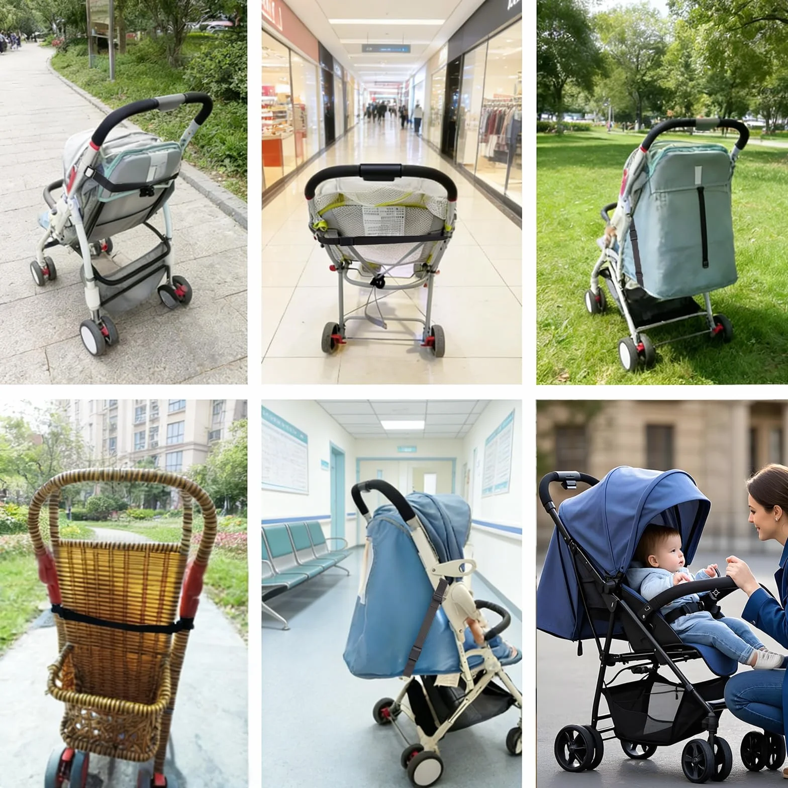 2 cinghie per passeggino da erigere (nero), universali, Sit Me Up, rimorchio per bicicletta per bambini, cintura per seggiolino per bambole, compatibile con passeggini Yoyo ecc