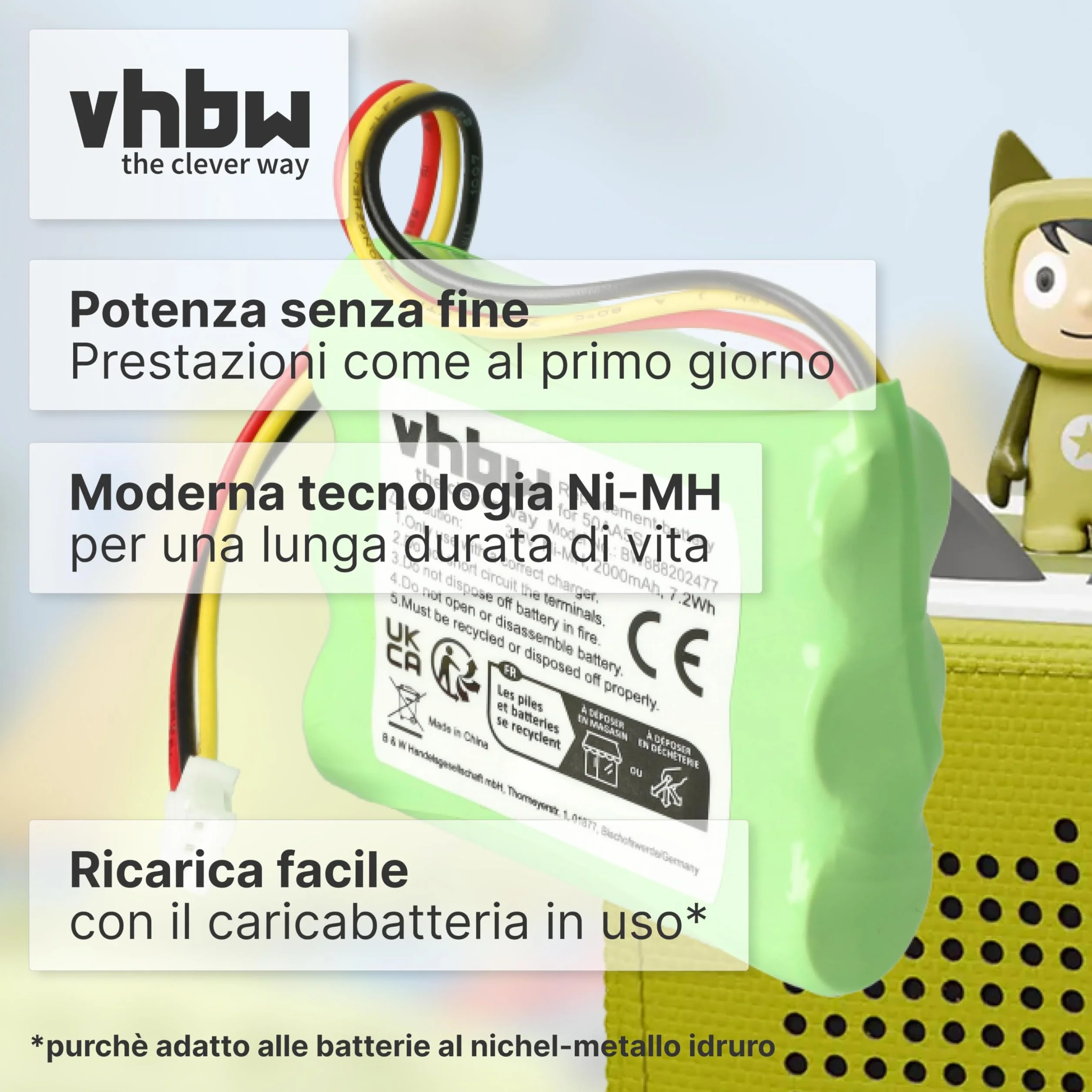 vhbw batteria compatibile con Toniebox Tonie Box radio raccontastorie per bambini (2000mAh, 3,6V, NiMH) - Sostituisce Toniebox 50AA5S