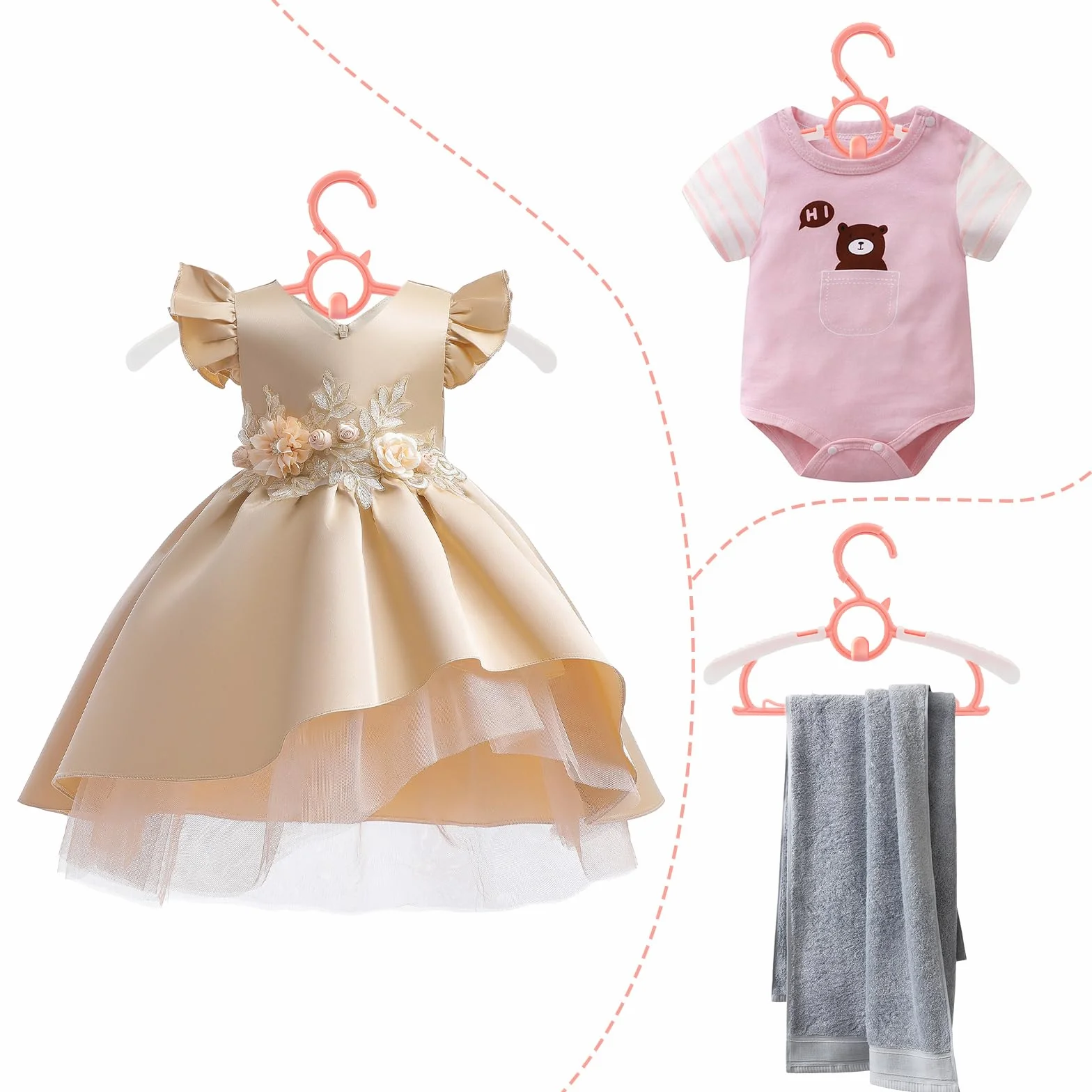 Set di 20 grucce appendiabiti per bambini, Grucce Appendiabiti Rosa con gancio a forma di orsetto, Appendini per Bambini Impilabili Allungabili, antiscivolo, Allungabili, per unisex bambino Neonati