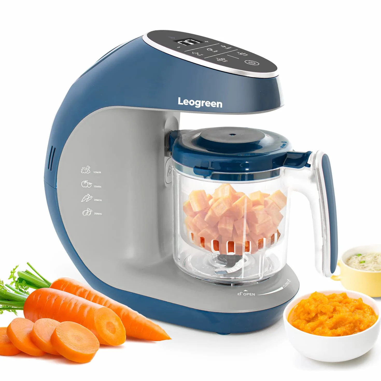 Leogreen Cuocipappa Bambini Robot da Cucina Multifunzione 7 in 1 Cottura a Vapore, Omogeneizzatore, Frullatore, Riscalda, Sterilizzare, Scongela, Scaldabiberon, Pulizia Automatica, SENZA BPA