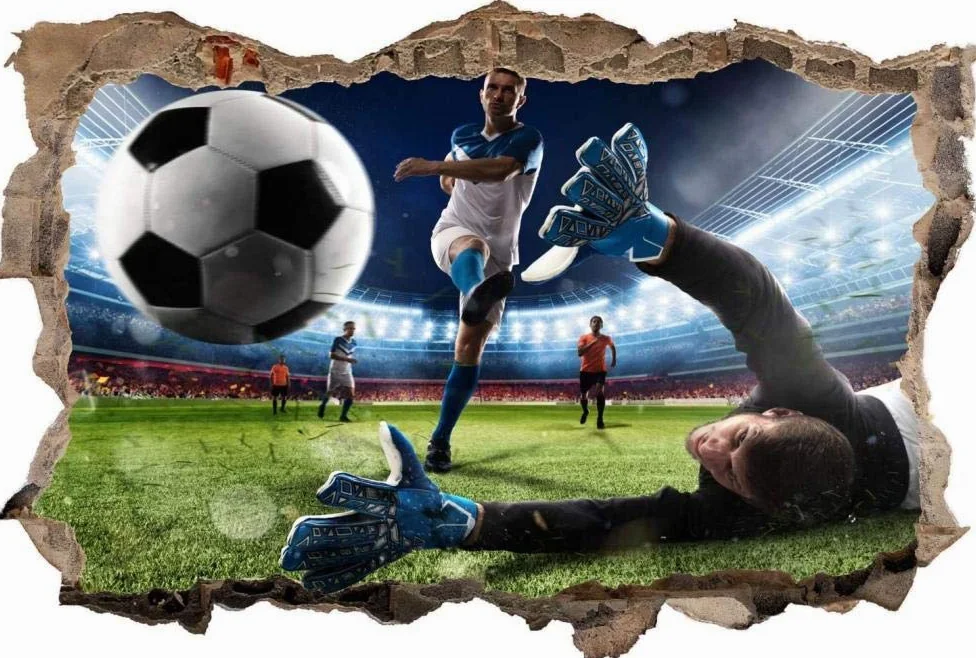 3D Adesivi da Parete,Adesivi Murali,Vista Effetto 3D Fuori dalla Finestra Decorazione Rimovibili Vinile DIY Stickers Murali per salone, Stadio di obiettivo del colpo di calcio 70x110cm
