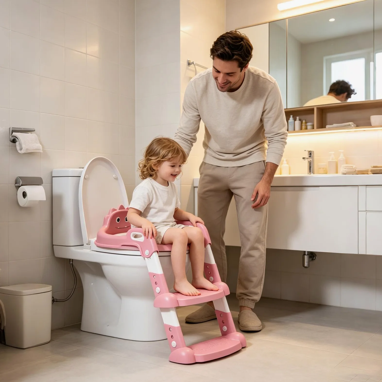 Sedile per addestramento al vasino per WC Sedia con il gradino regolabile | Seggiolino Addestramento al Water con Scaletta Per Ambiente Domestico Bagno Bagni Pubblici Scu