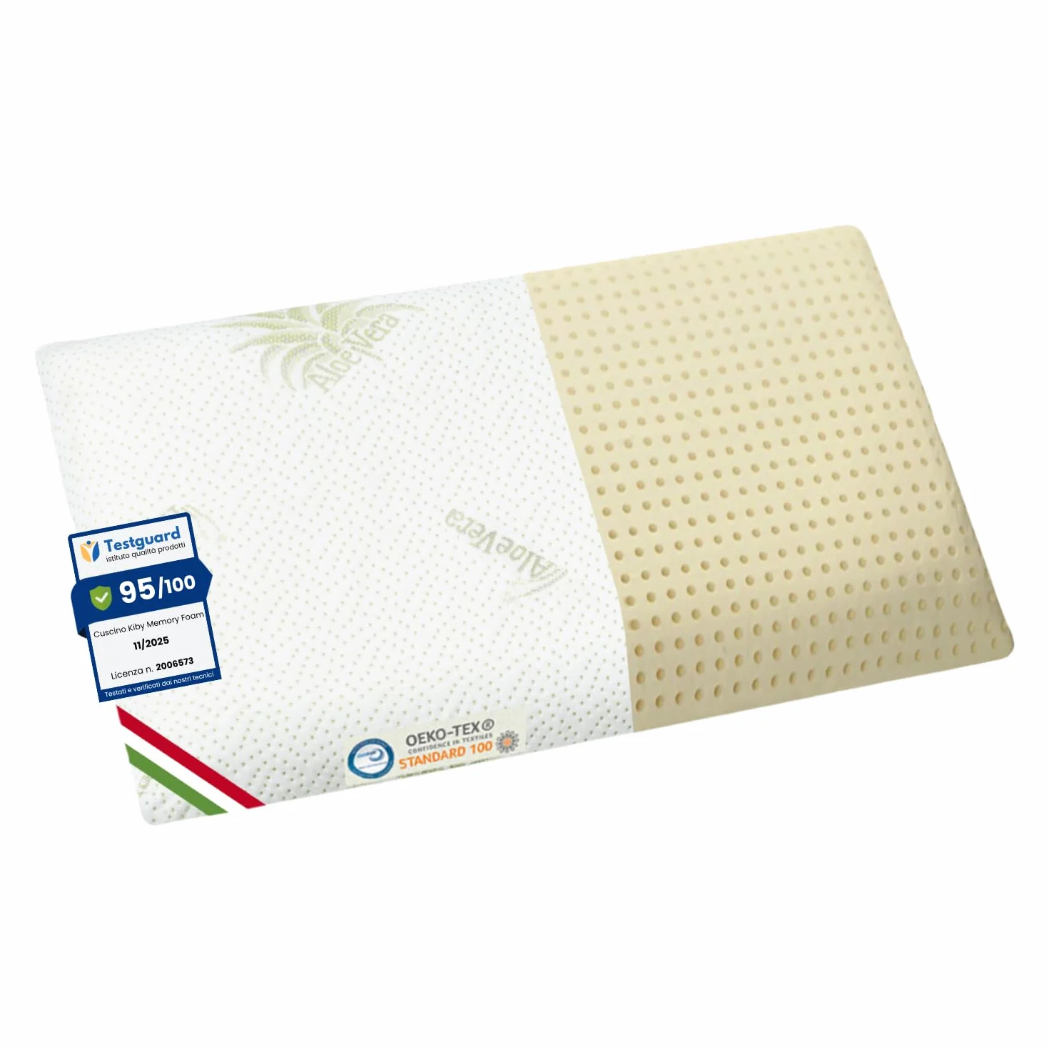 Kiby® Cuscino per Lettino (Certificato OEKO-TEX® e CERTIPURTM) in MEMORY FOAM YLANG TOUCH® ed Esterno in Aloe Vera, Lavabile e Sfoderabile