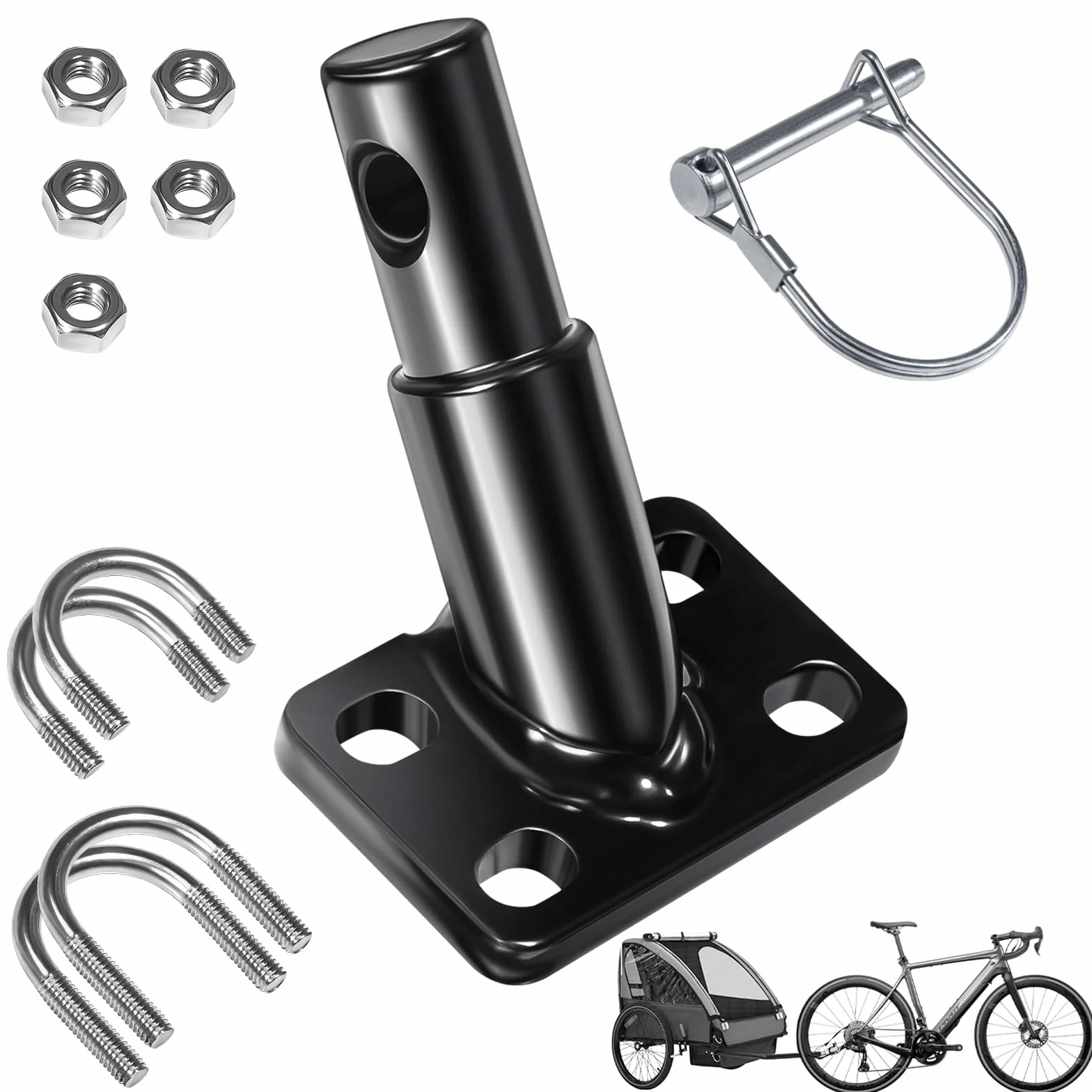 Gancio di traino universale per bicicletta, con doppio perno di sicurezza per rimorchi per bambini, rimorchio per cani, rimorchio per carichi, struttura in acciaio robusta e ad alta resistenza