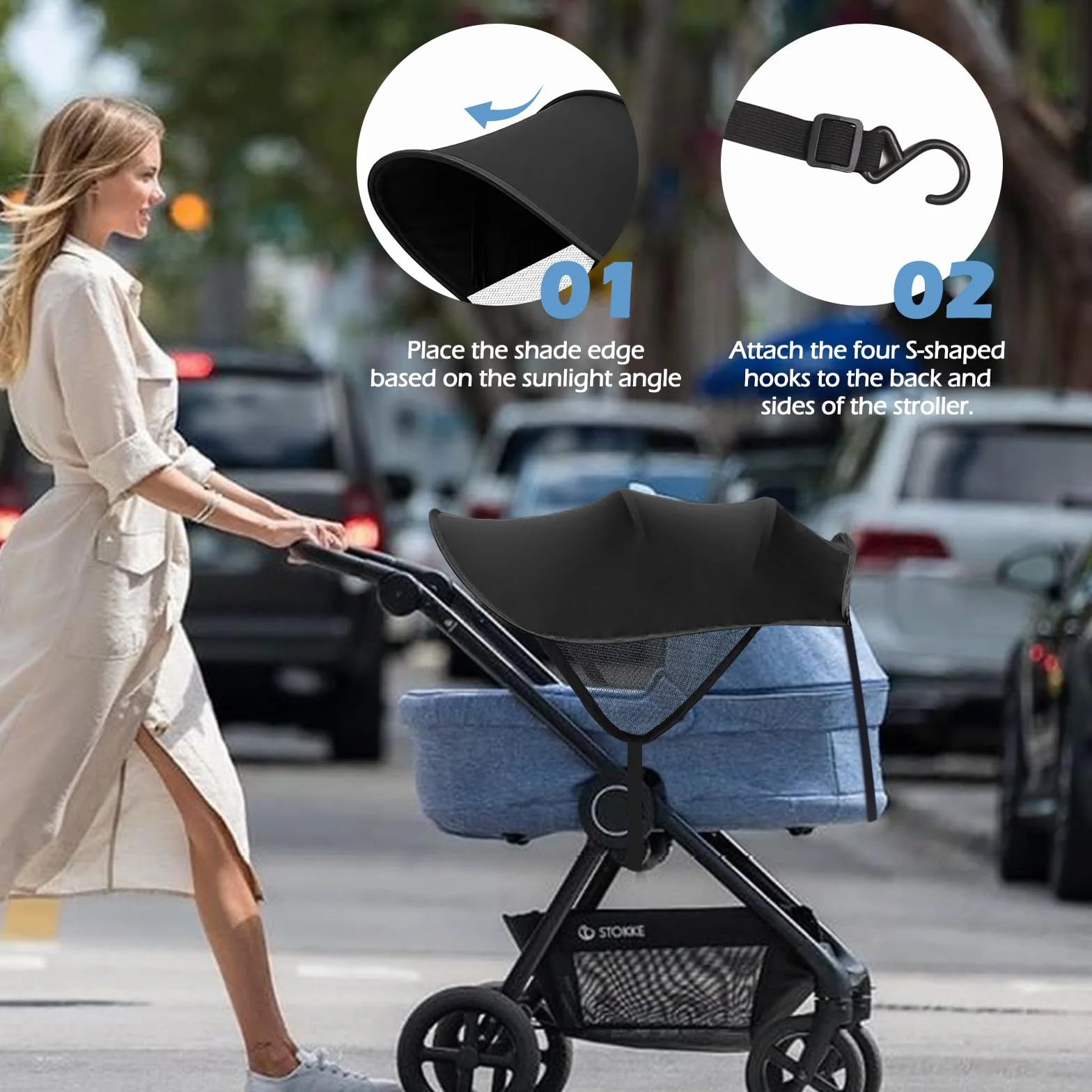 WD&CD Parasole per Passeggino, Pieghevole Traspirante con Protezione UV Facile da Installare, Nero