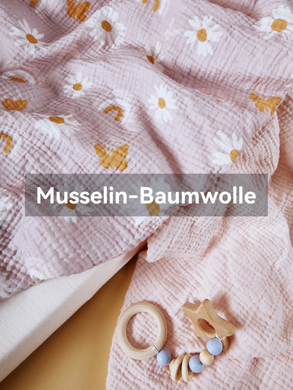 TILLYOU Mussola - Set di 2 lenzuoli con angoli elasticizzati per lettino, 60 x 120 cm, 100% cotone, motivo: farfalla rosa