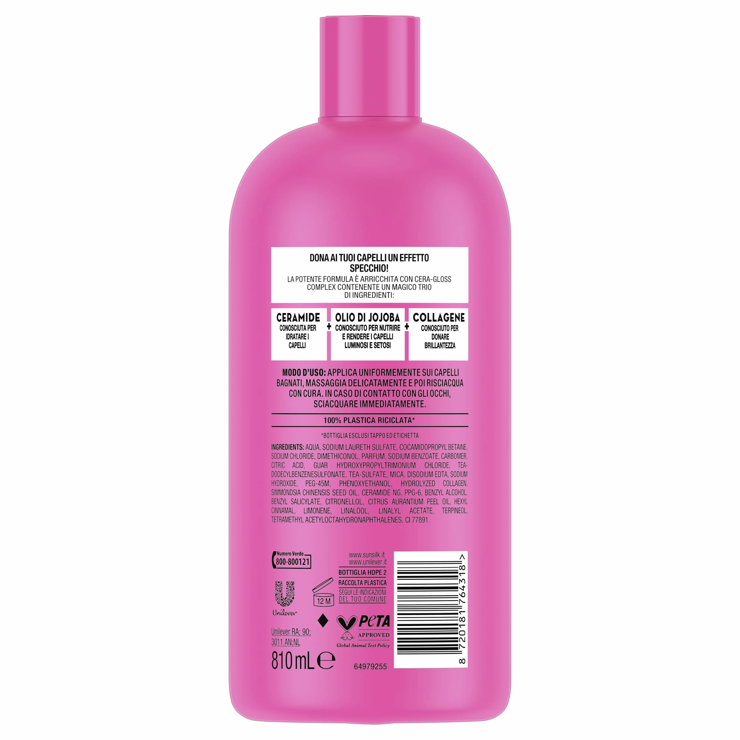 Sunsilk, Shampoo Scintille di Luce, Shampoo Idratante e Districante, Dona Lucentezza al Capello, Formula Arricchita con Cera-Gloss Complex con Ceramide, Olio di Jojoba e Collagene, Formato XXL 810 ml