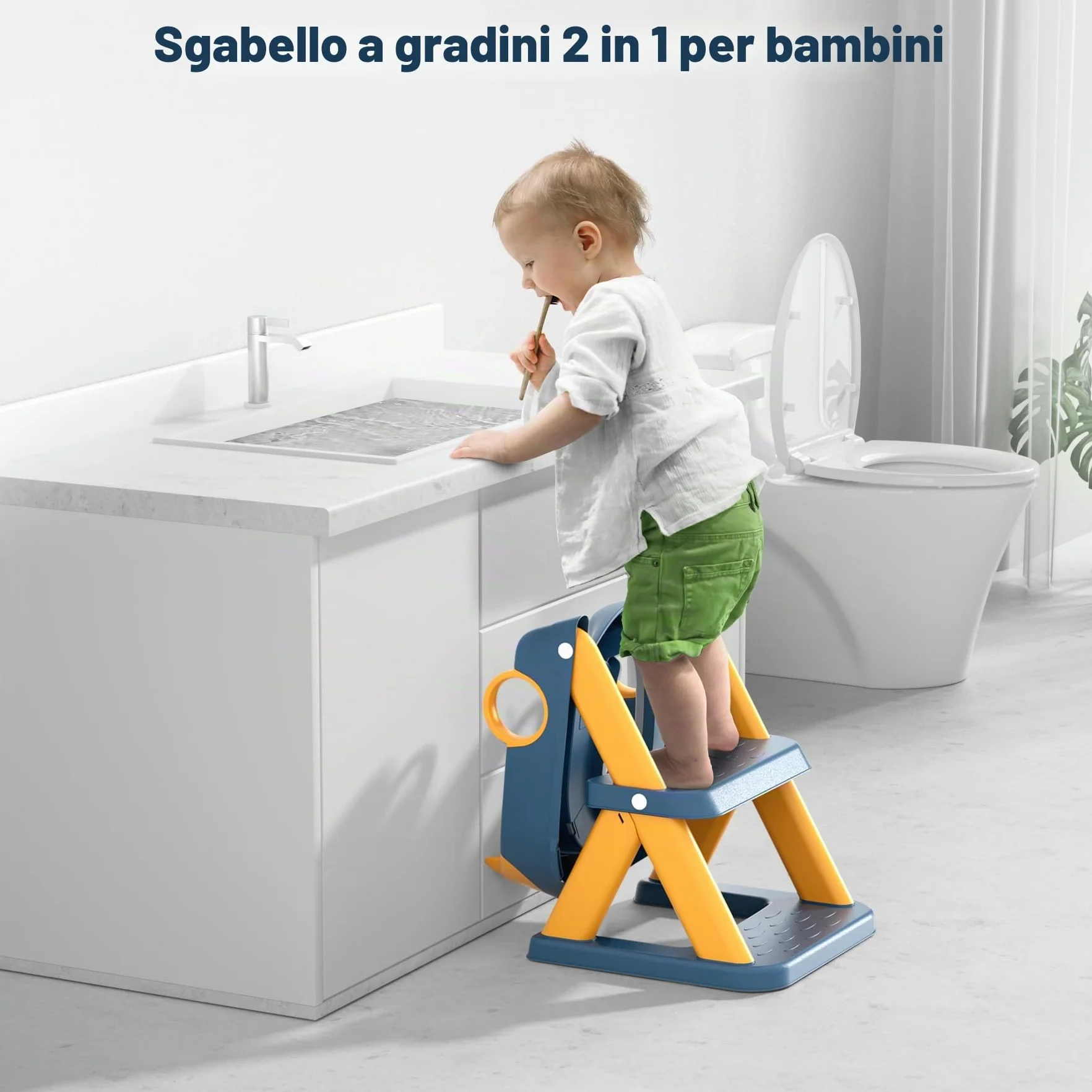 Riduttore wc bambini, sedile rialzato maschi e femmine, pedana antiscivolo anti-spruzzo scala per water,Blu Giallo