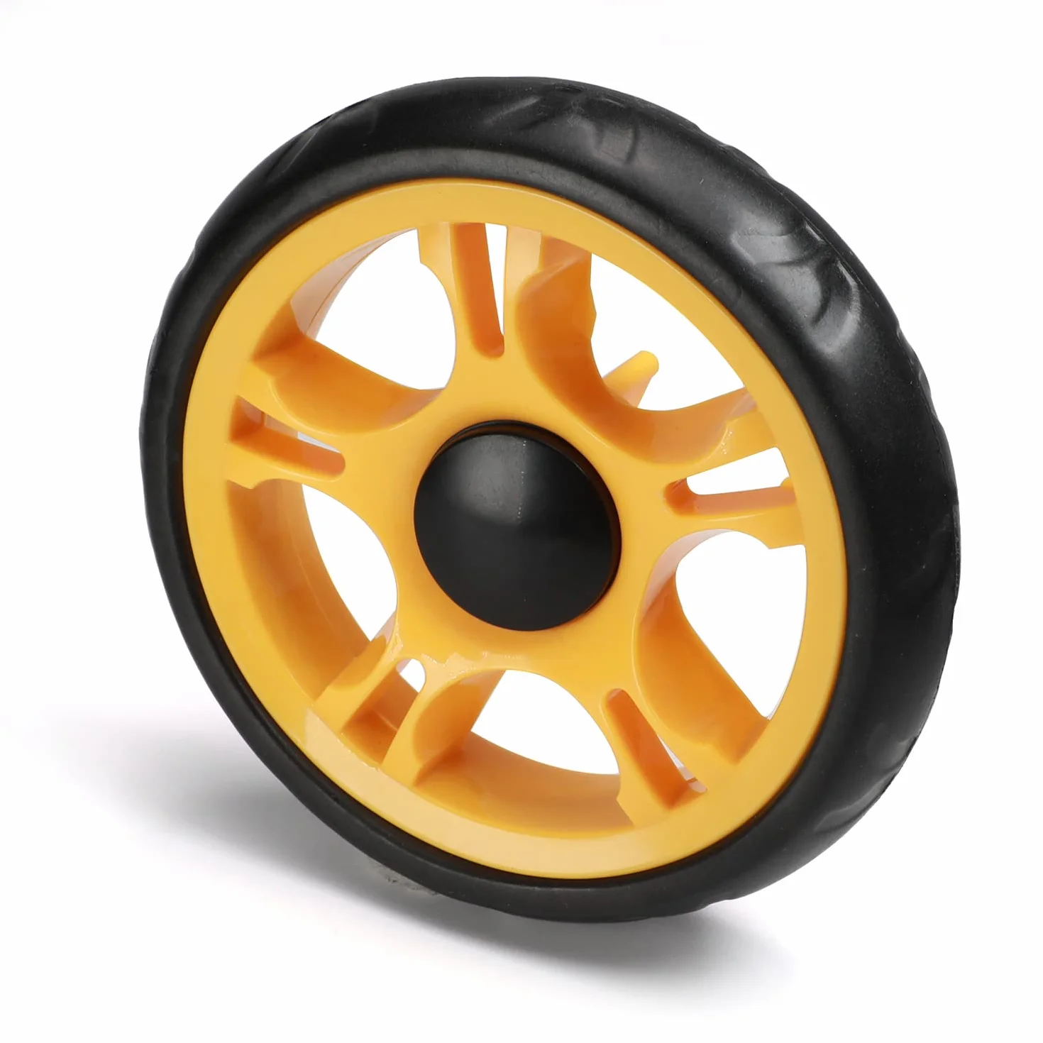 MroMax Ruota per Passeggino 120 mm x 25 mm, per Tubi Circolari da 19 mm, Ricambio in Plastica per Animali Domestici, Nero e Giallo