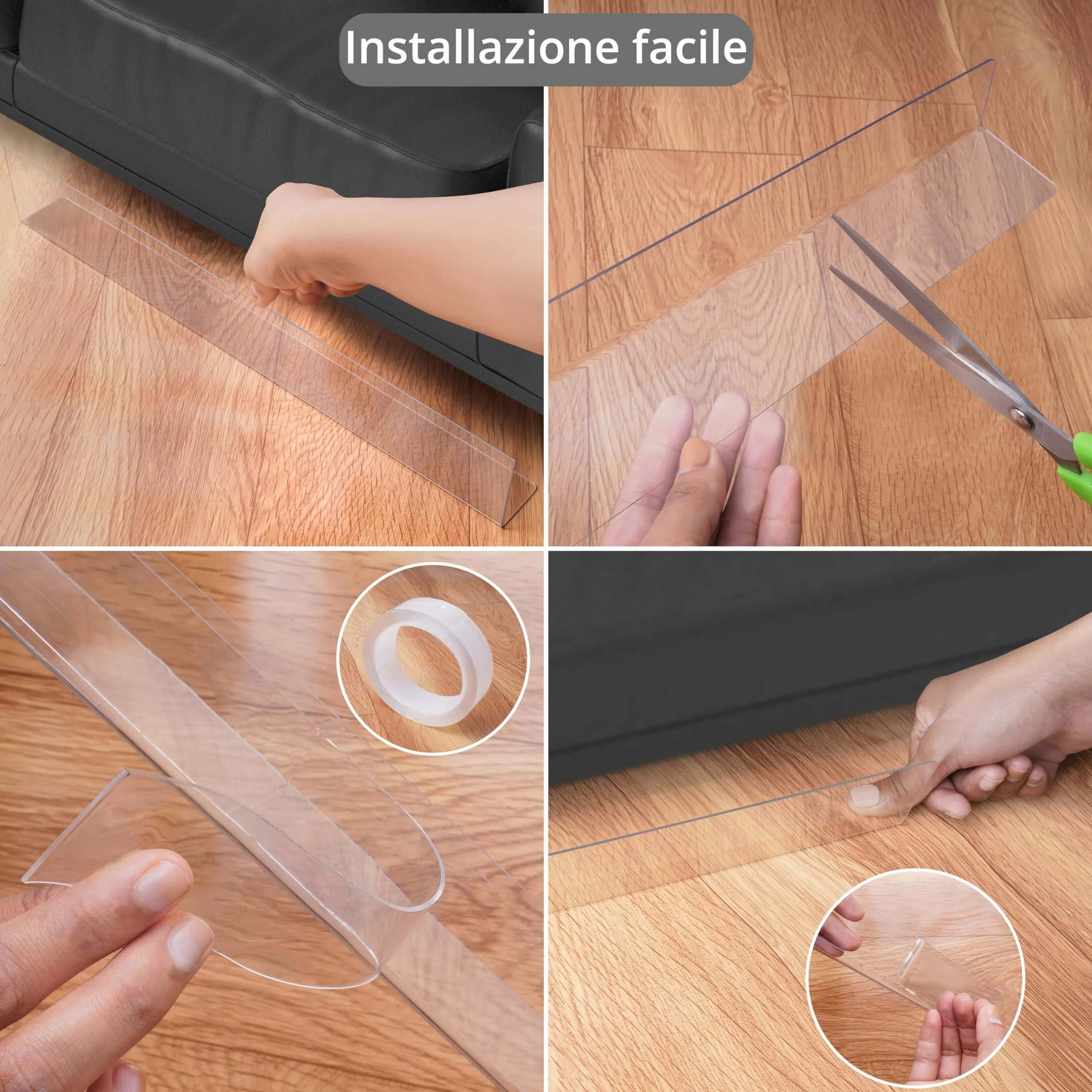 Paracolpi Barriera Letto per Giocattoli [Confezione da 8] - Blocca sotto Divano Trasparenti Adesivi Anche per Letto, Divano, Armadio, Comò, Cucina - Barriera Divano Anti Polvere e Animali