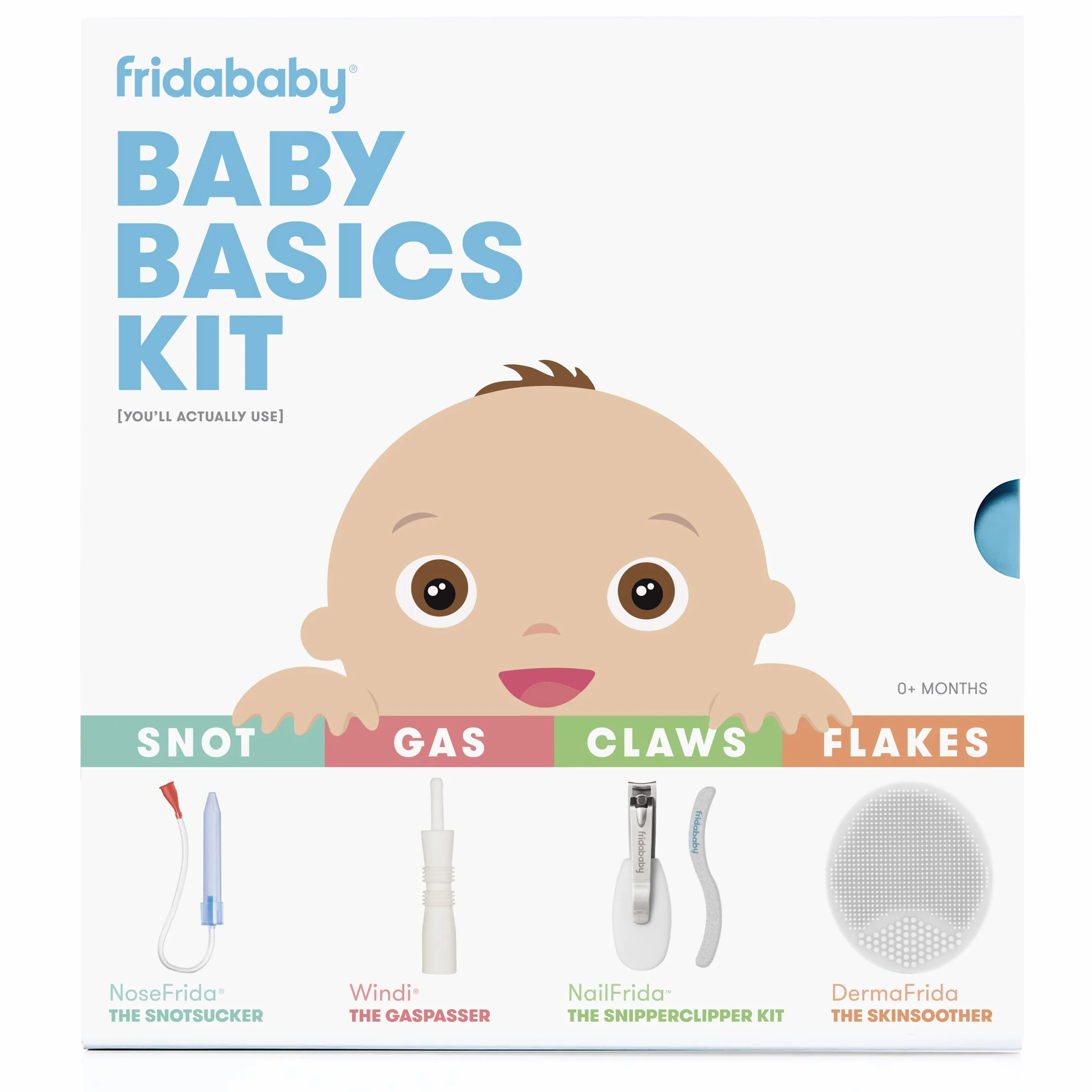 Frida Baby - Primo kit di cura per neonati: Include SnotSucker, Filtri igienici monouso, Windi, Snipper Clipper, Spazzola in silicone e lima curva
