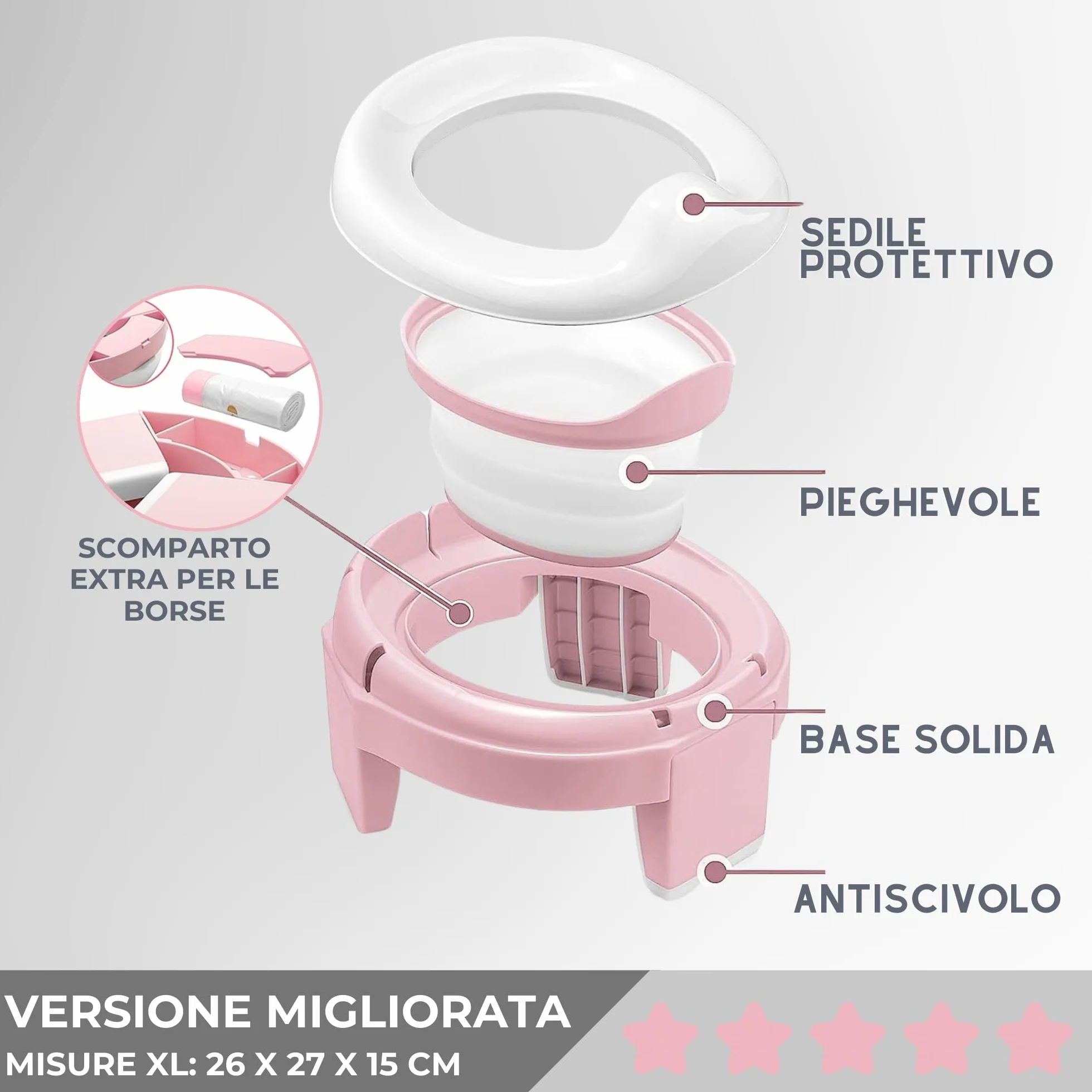 HuBorns - Vasino Portatile per Bambini da Viaggio, 10 Sacchetti Inclusi, Vasino da Viaggio per Bambini Comodo e Sicuro, WC Portatile bambini Facile da Trasportare e da Usare come Riduttore WC Bambini