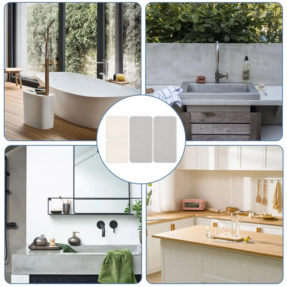4 Pezzi Sottobicchieri in Terra di Diatomee Assorbenti, Rapida Vassoio in Pietra Assorbente per Lavello, Grigio e Bianco Vassoio Pietra Assorbente Bagno, per Spugne, Spazzole, Bottiglie di Saponi