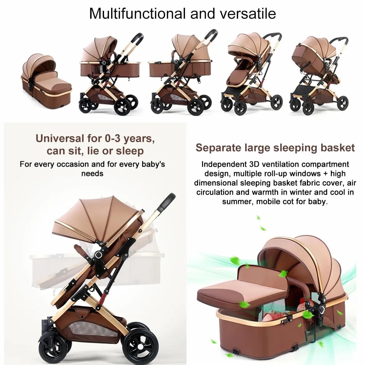 LEIYTFE Passeggino Doppio per Bambini Passeggino Gemellare Staccabile Side By Side, Carrozzina Leggera con Sedute Reversibili,Passeggino Tandem per Bambini (Color : Grey)