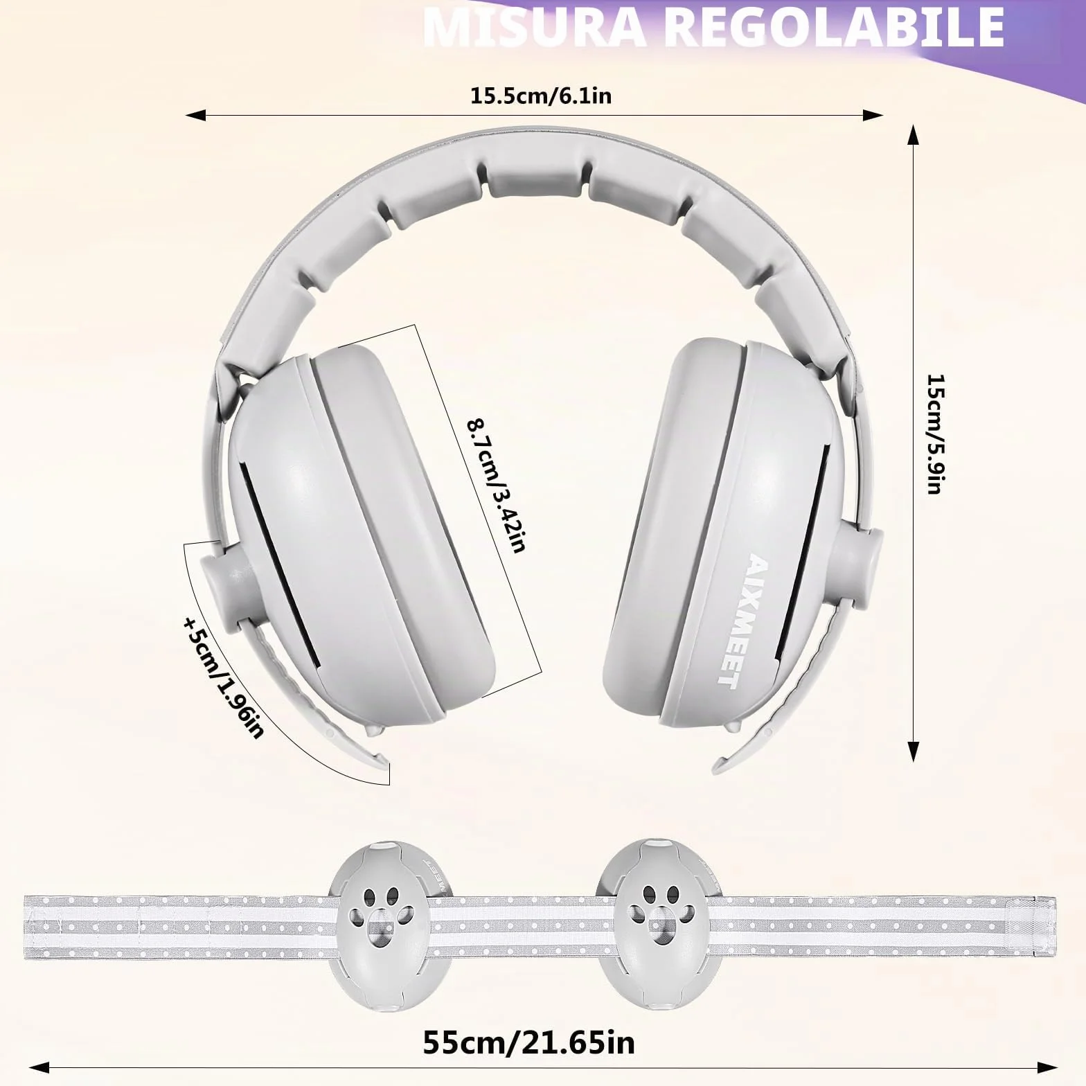 AIXMEET Paraorecchie 2 in 1 per bambini con riduzione del rumore, protezione acustica professionale per bambini da 0 a 36 mesi, riduce i danni all'udito e migliora il sonno