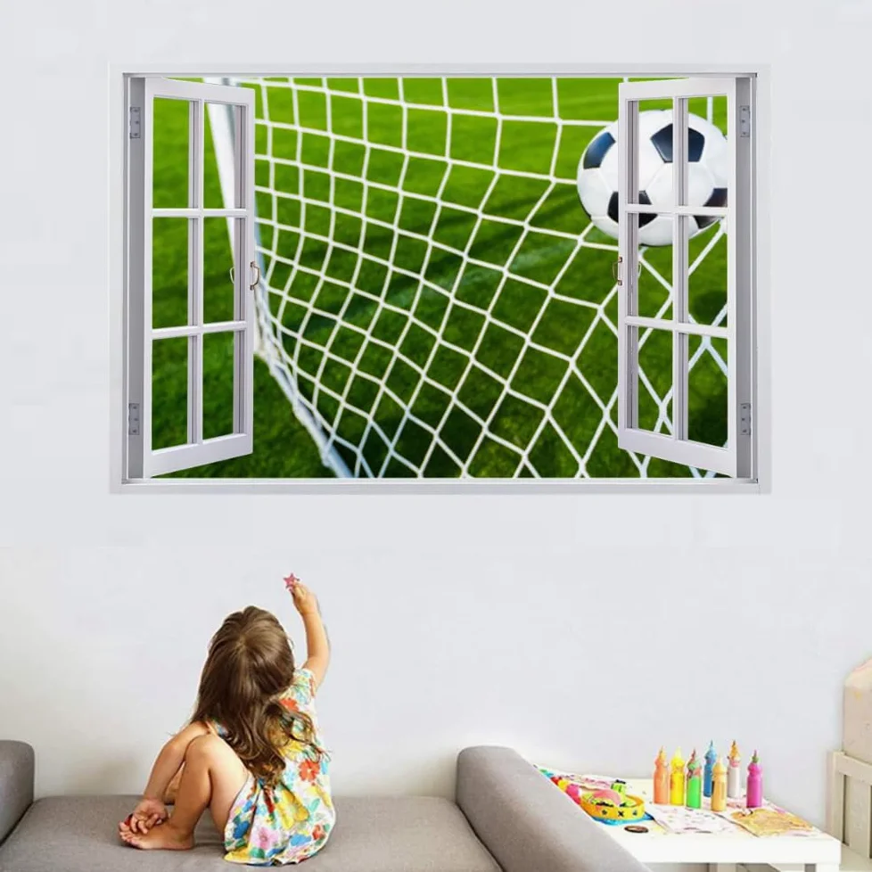 Adesivo Murale 3D Calcio Adesivi Murali Smashed Art Impermeabile Tatuaggio Da Parete In Vinile Per Bambini Sala Giochi Baby Nursery Home Decor 120x80cm