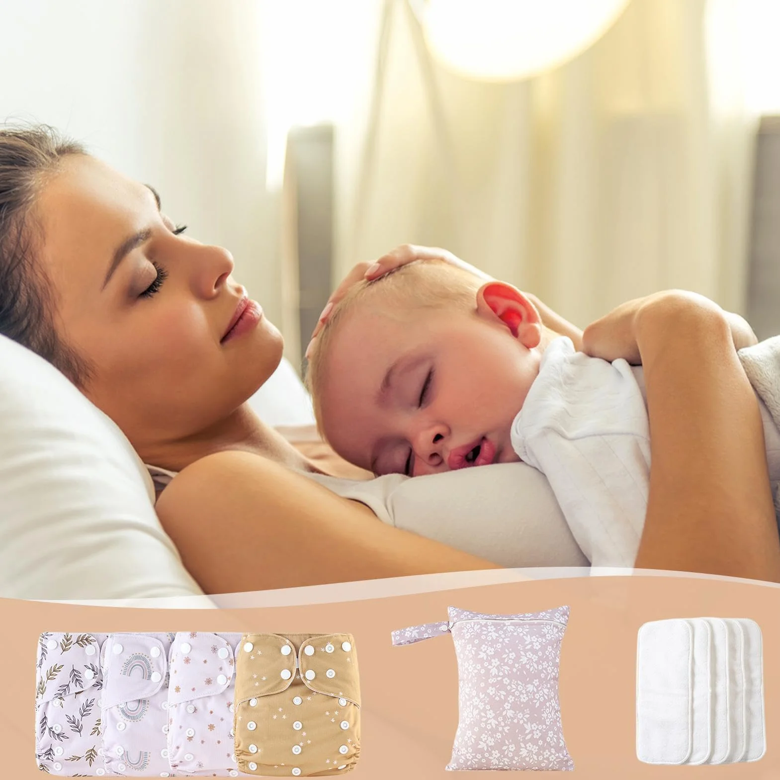 Pannolini riutilizzabili per, pannolini riutilizzabili | Pannolini per bambini riutilizzabili regolabili, 4 fodere assorbenti e traspiranti, copertura impermeabile con 4 inserti e 1