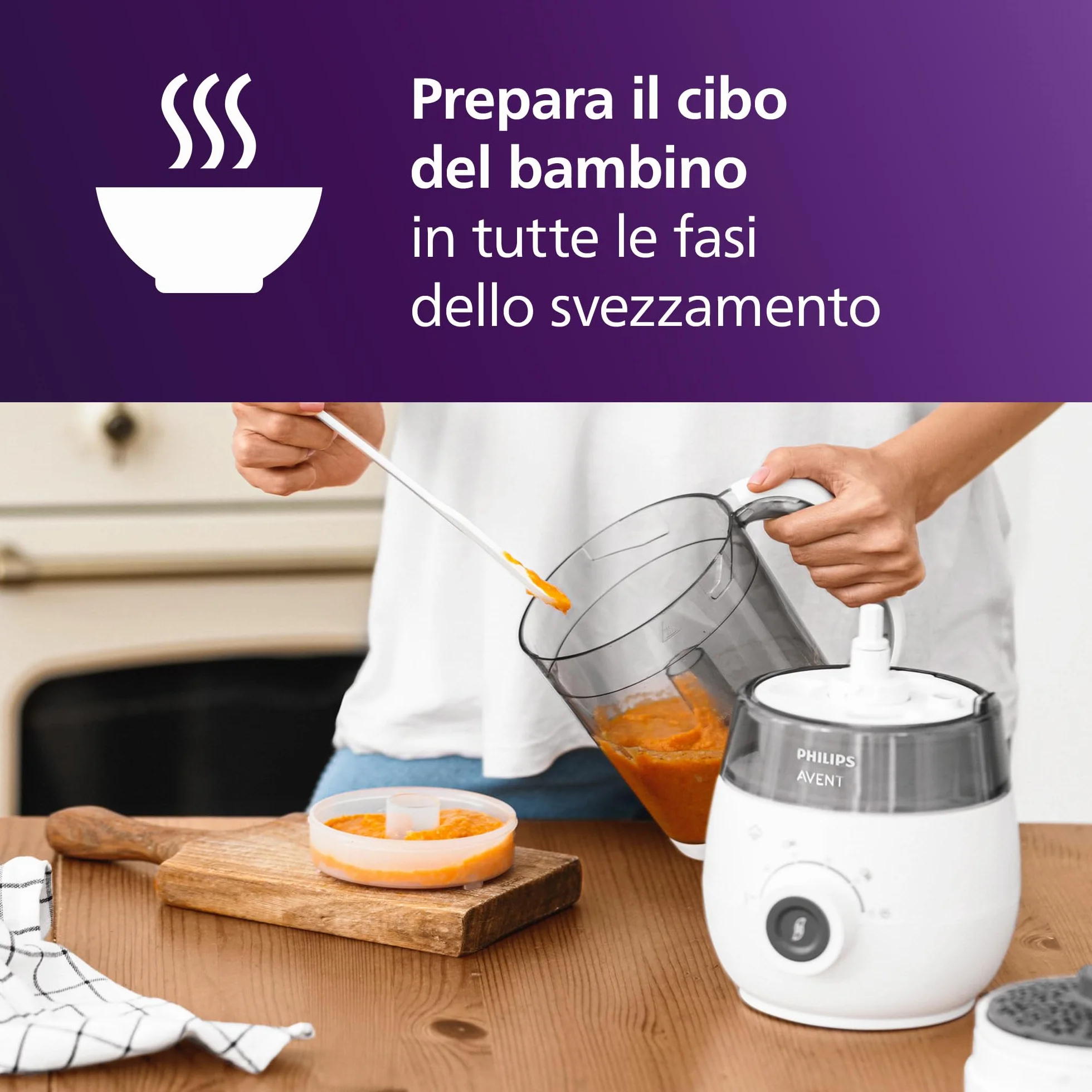 Philips Avent SCF883/01 EasyPappa Plus 4 in 1 Cuocipappa Multifunzione con Set Vasetti SCF721/20 per la Conservazione delle Pappe, 20 Pezzi