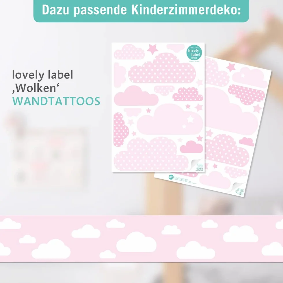 bordo autoadesivo, 450 x 11,5 cm, con motivo di nuvole, rosa
