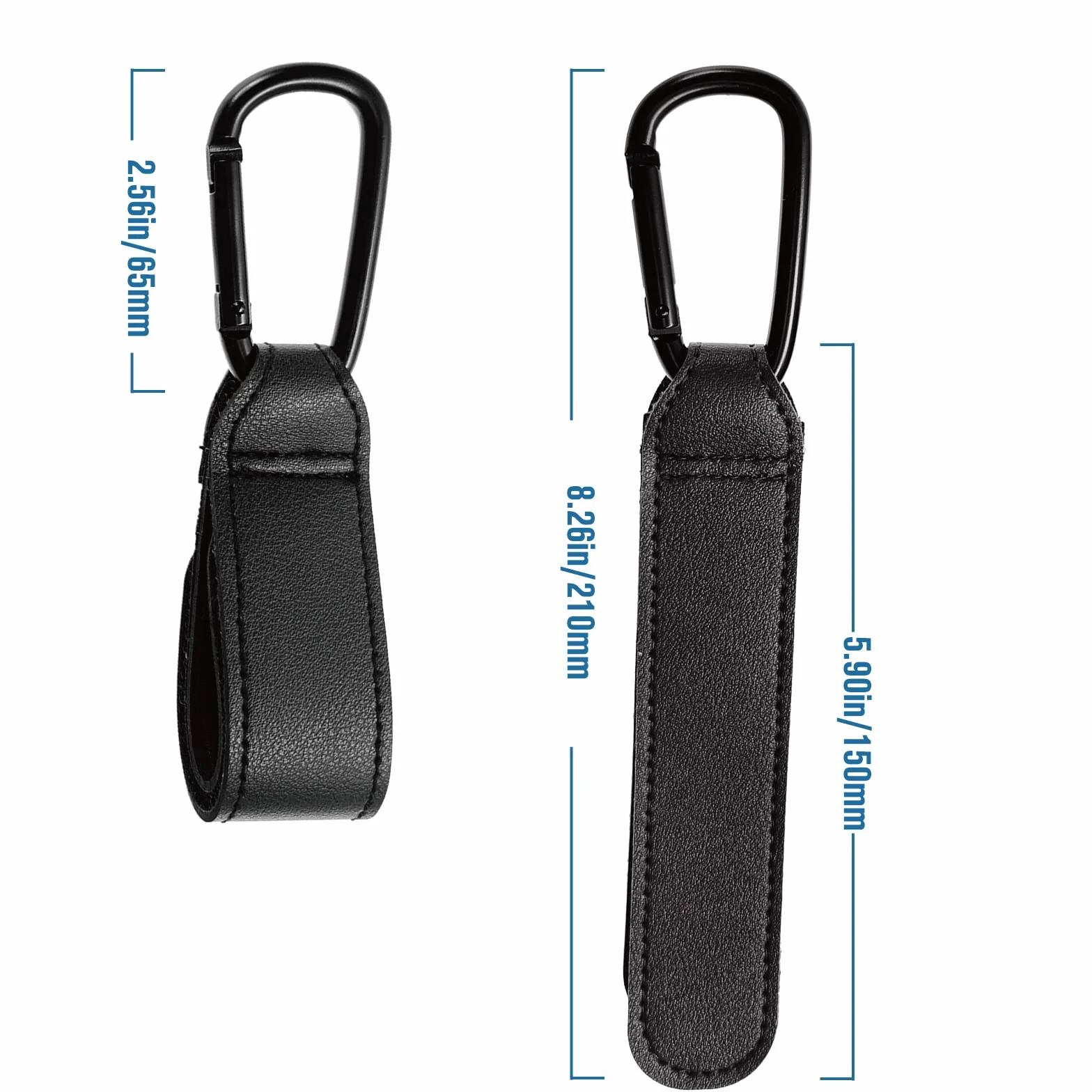 Clip per passeggino, 2 clip per passeggino, gancio per passeggino, in pelle, gancio per passeggino, clip per passeggino, gancio per passeggino (nero)