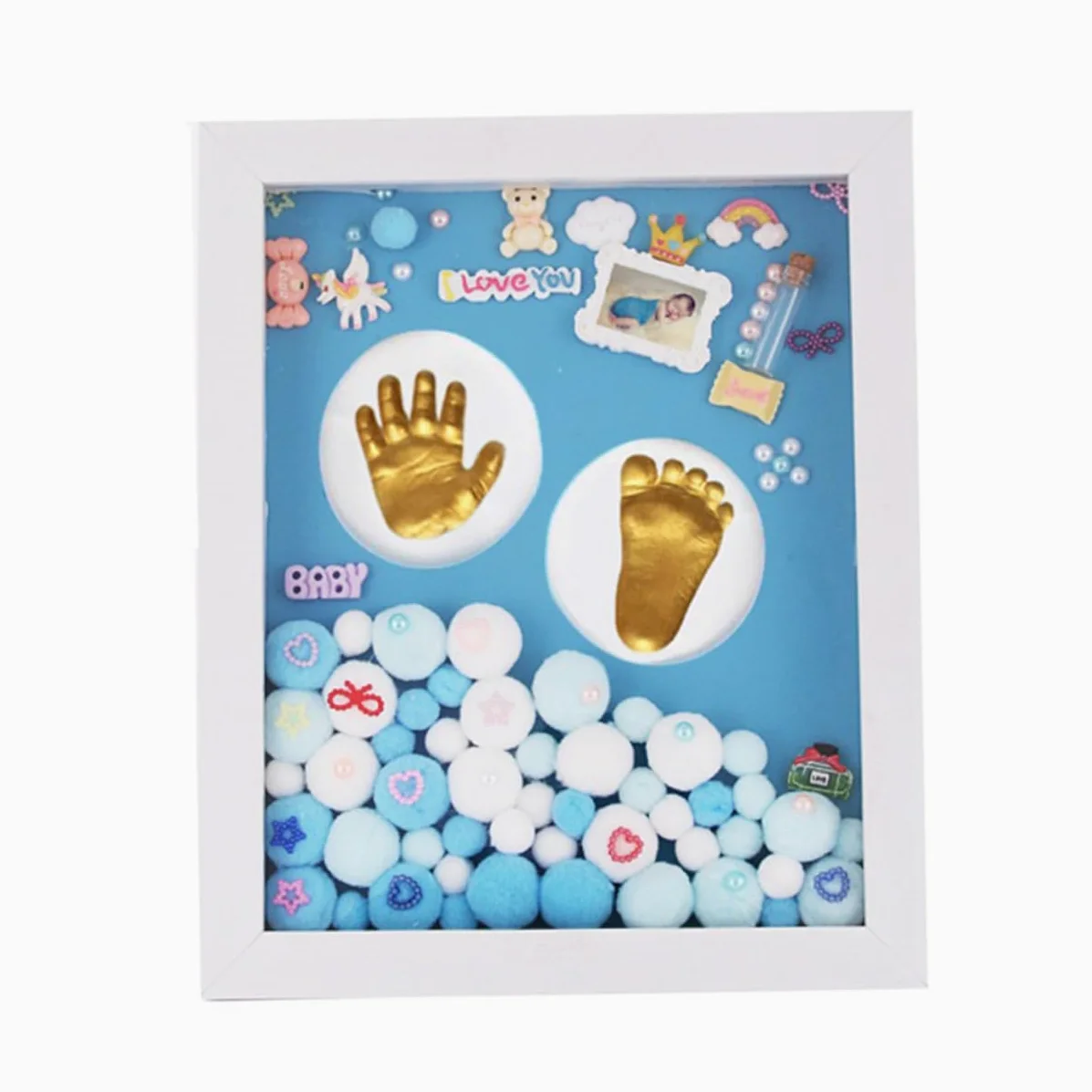 Abaodam Cornice Impronte Bimbo in Acrilico Oro Kit Impronta Mani e Piedi per Ragazzo Ragazza, Regalo Nascita e Battesimo Supporto da Terra