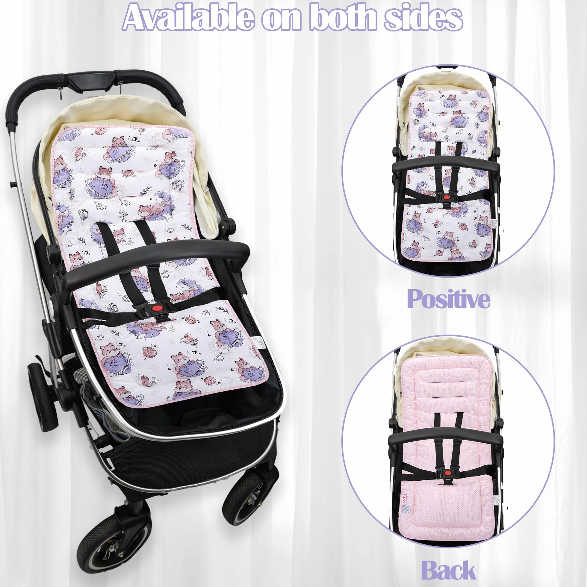 LAT Materassino per Passeggino Universale, Copriseduta Passeggino Universale, Reversibile, Morbido e Traspirante Coprisedile per Passeggini, Seggiolini Auto, Culle e Seggioloni (Pianeta Volpe)