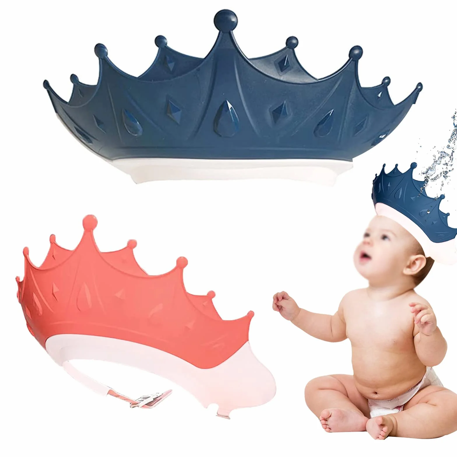 2 Pezzi Corona Cuffia Doccia per Bambini Cappello Bagnetto Bambini Cuffia Shampoo per Bambini Visiera Doccia Bambini Regolabile Protegge Gli Occhi dall'Acqua e Shampoo per La Cura del Bambino