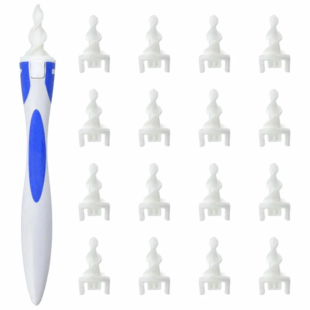 Pulisci Orecchie a Spirale in Silicone, Rimuovi Cerume in Modo Sicuro e Delicato, Kit per Pulizia Orecchie con 1 Impugnatura e 16 Punte Lavabili, Ideale per Adulti e Bambini (Confezione Singola)