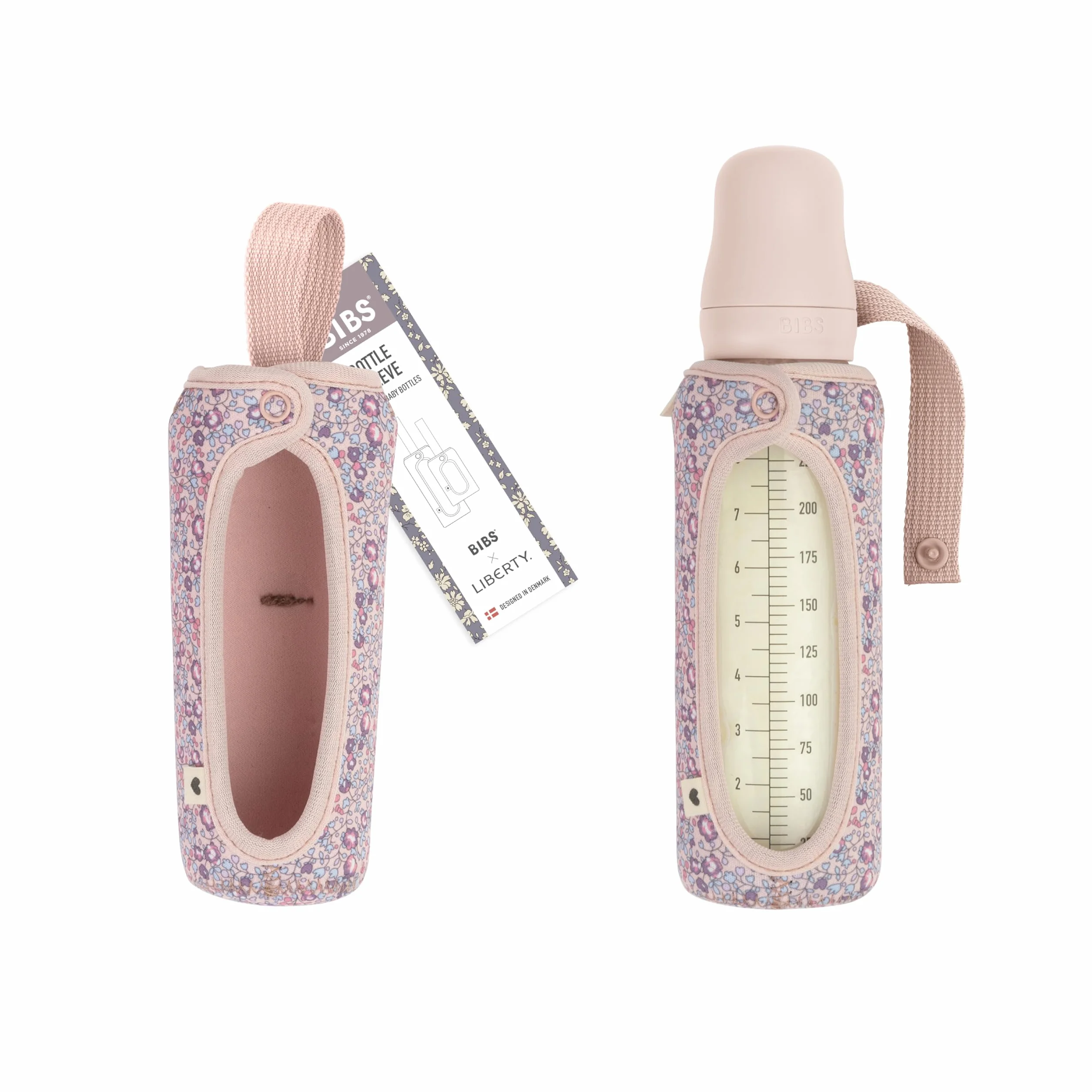 BIBS x LIBERTY Copribiberon 225ml - Custodia protettiva in neoprene per biberon BIBS - Design con stampa Liberty, Large, Eloise Blush