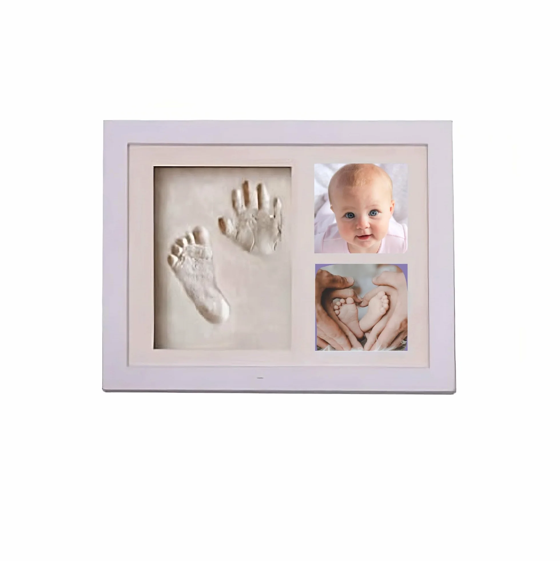 Cornice Impronte Neonato – Kit Impronta Mani e Piedi in Legno, Personalizzabile, Idea Regalo e Bomboniera Battesimo – Ricordo Unico per Neonati (Bianca, 30.6 x 24.8 x 2 cm)