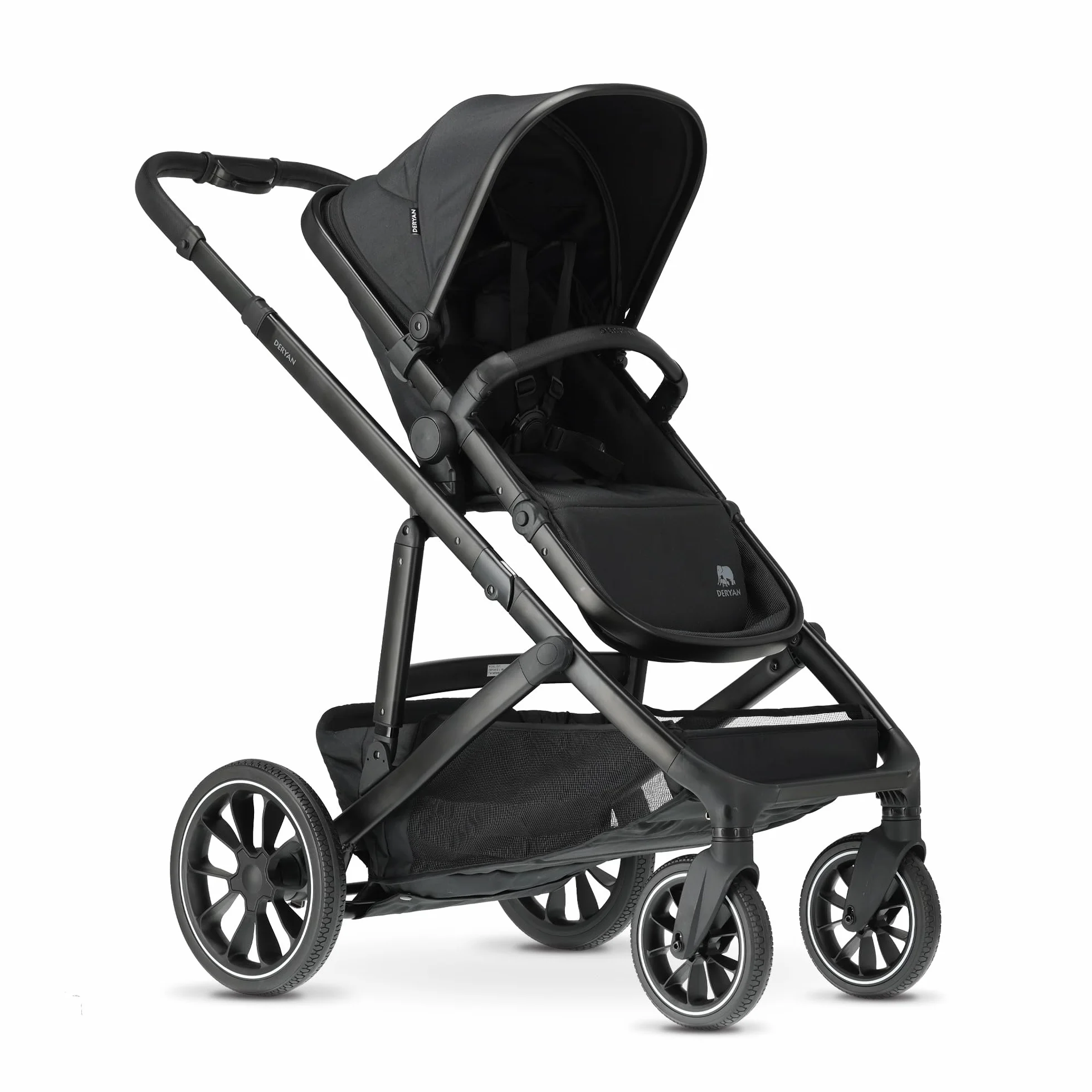 Deryan Evy V2 Passeggino per 2 bambini, Duo Tandem, 0-4 anni, doppio Duett, per neonati e bambini in età prescolare, carrozzine fino a 50 kg, passeggino, passeggino da viaggio 2 in 1, Nero con zecca