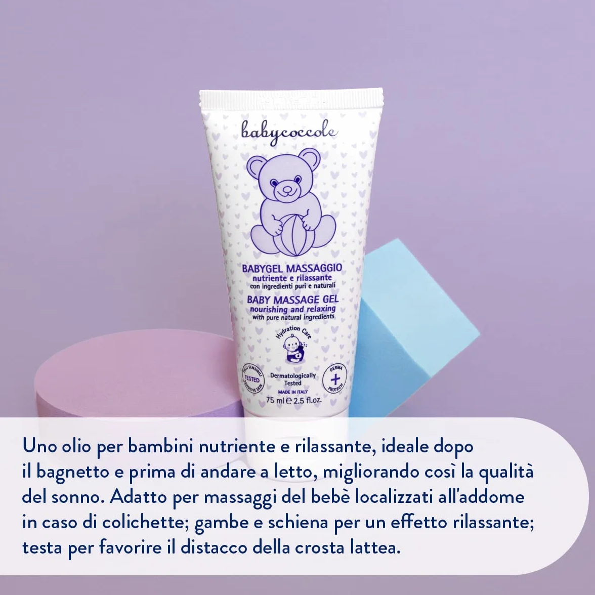 Babycoccole BABY GEL MASSAGGIO con Olio di Mandorla per Neonati e bambini. Idratante e Rilassante. Dermatologicamente Testato, Per Pelli delicate. Ingredienti Puri, Naturali di Origine Vegetale - 75ml