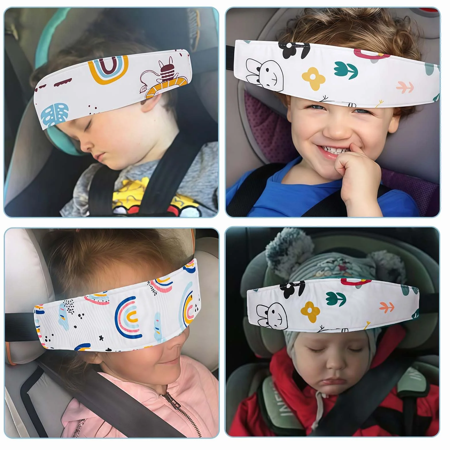 3 Poggiatesta per auto per bambini in cotone, accessori per seggiolino per bambini, fascia per la testa, regolabile, supporto per la testa per auto e passeggino