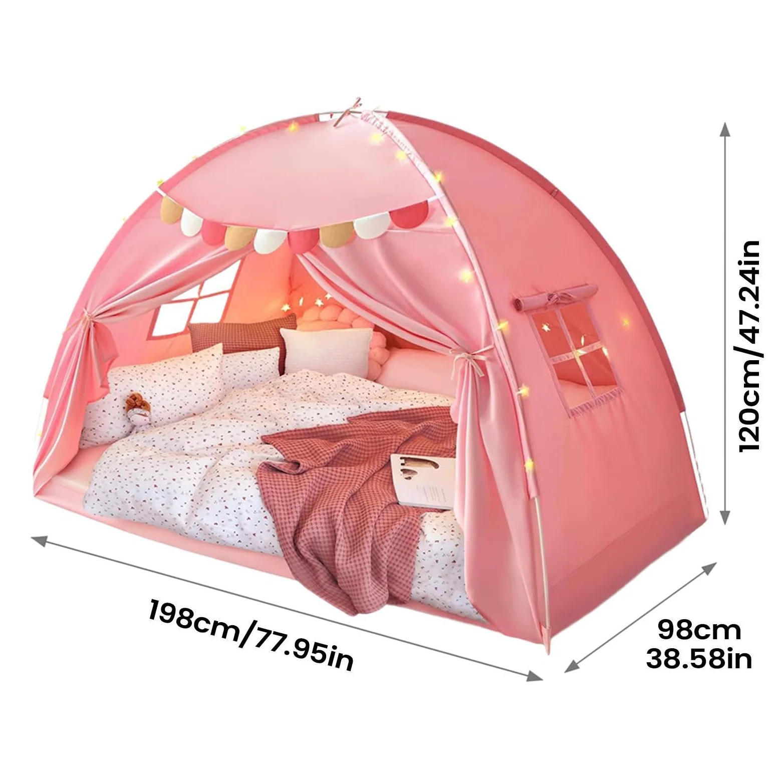 Tenda Bambini Con Baldacchino Spazio Privato Portatile Oscurante | Tenda per materasso singolo per il Soggiorno la Cameretta dei Bimbi il Giardino il Campeggio la Lettura il